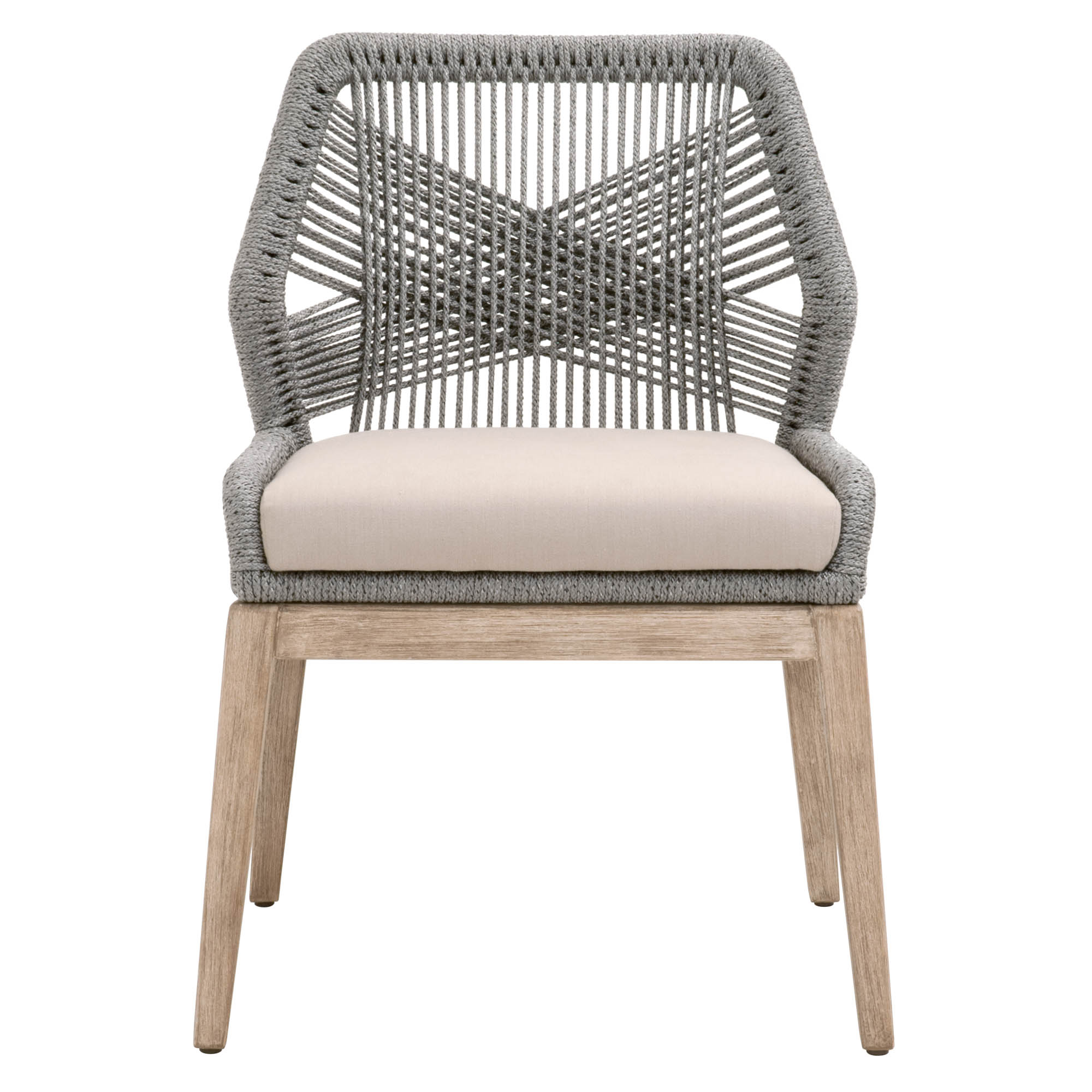 Essentials For Living Loom Dining Chair with woven taupe rope and pumice cushioned seat on natural gray wood legs