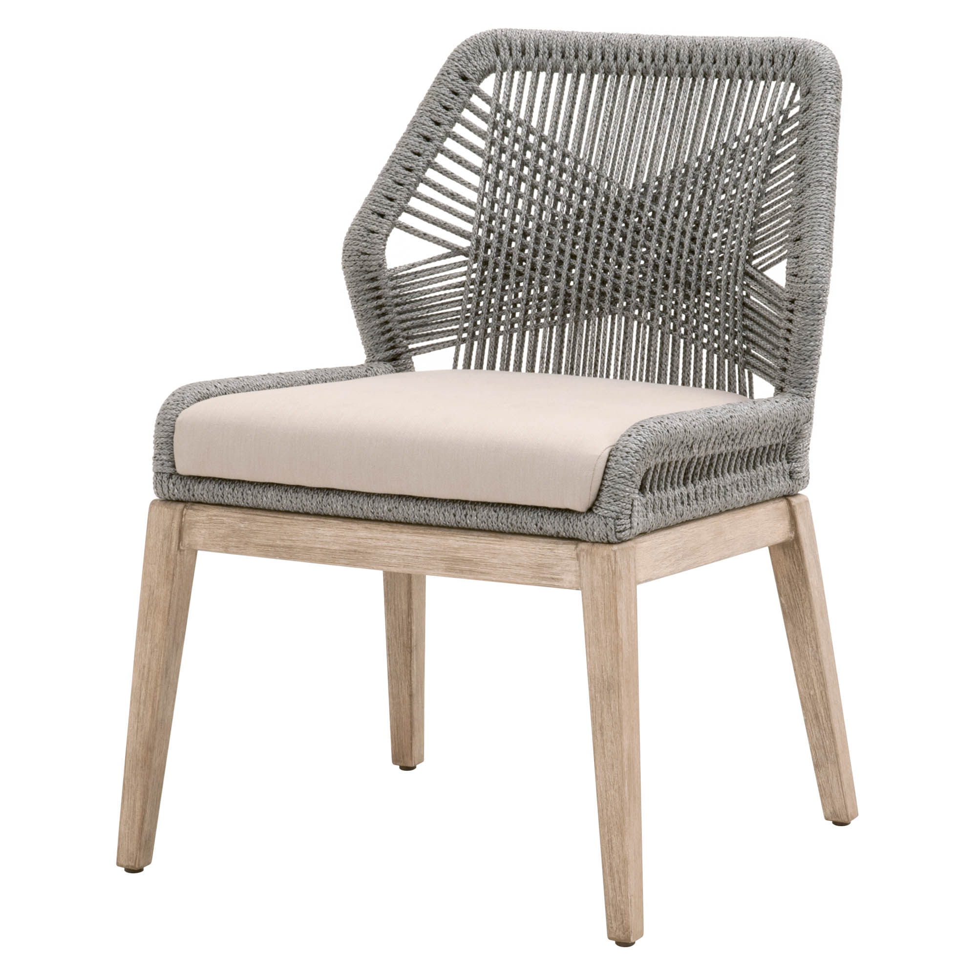 Essentials for Living Loom Dining Chair with handwoven rope back and pumice fabric seat on natural wood legs