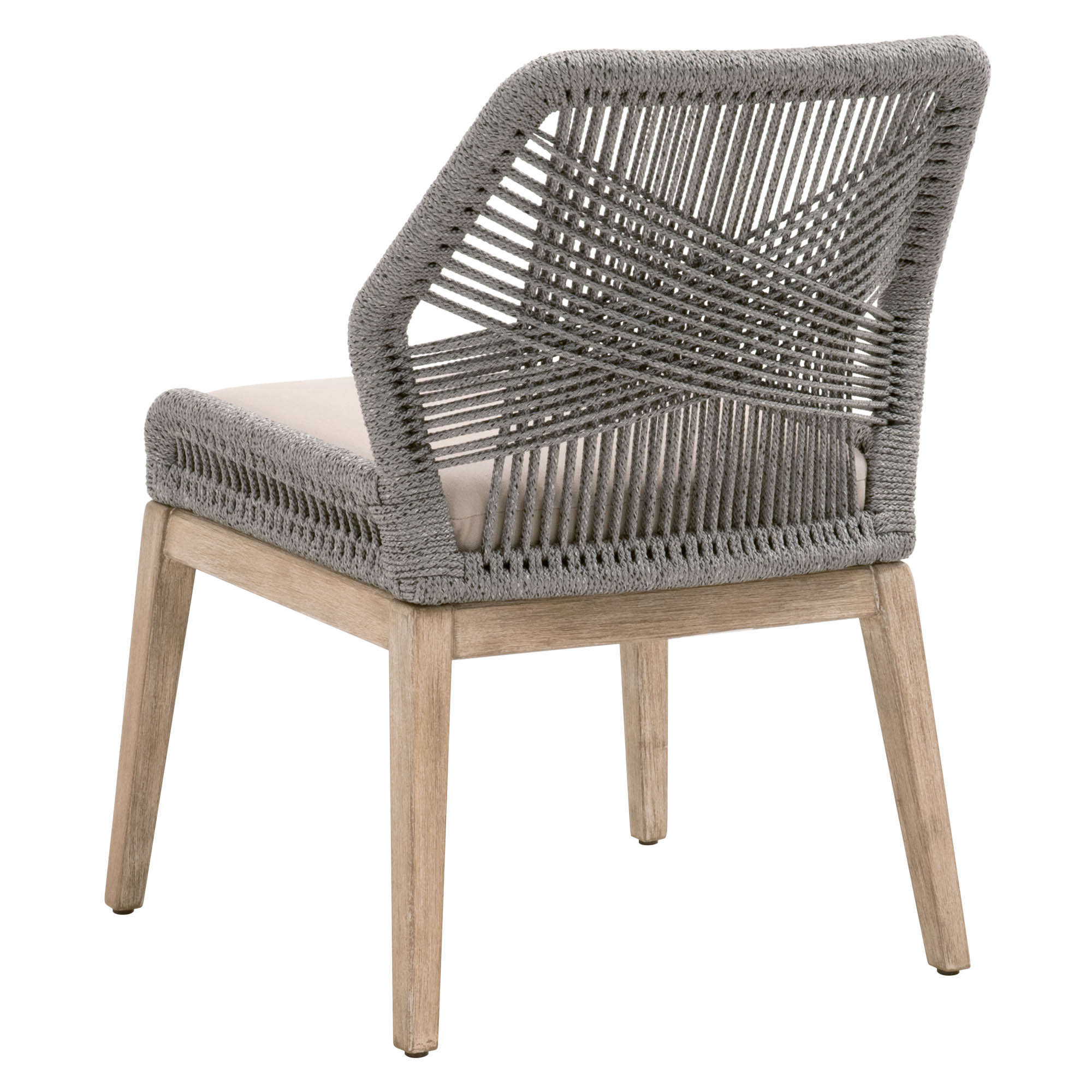 Coastal dining chair with handwoven taupe rope and natural gray wood legs by Essentials For Living