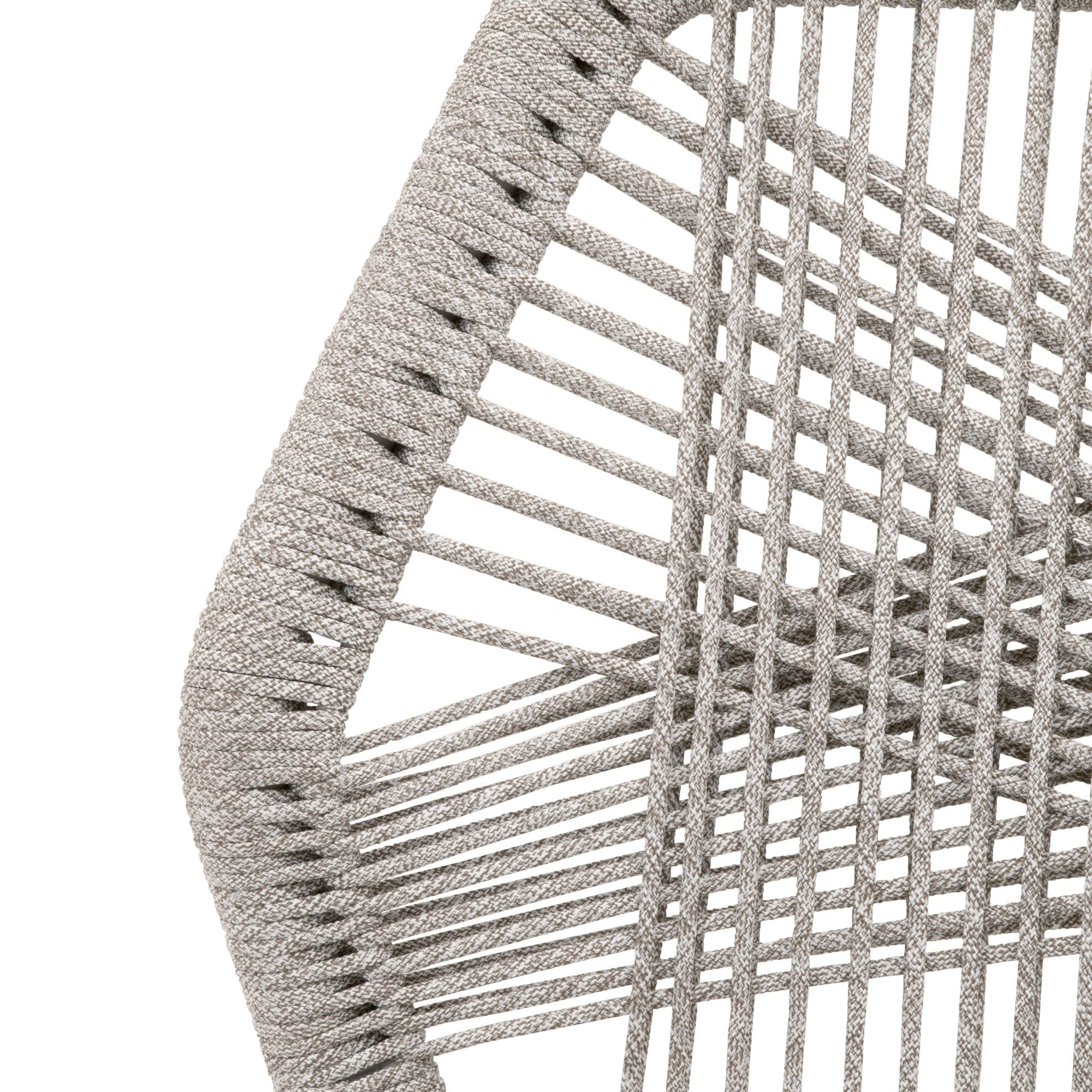 Close-up of taupe and white handwoven polypropylene rope in intricate loom-style pattern on Essentials For Living barstool