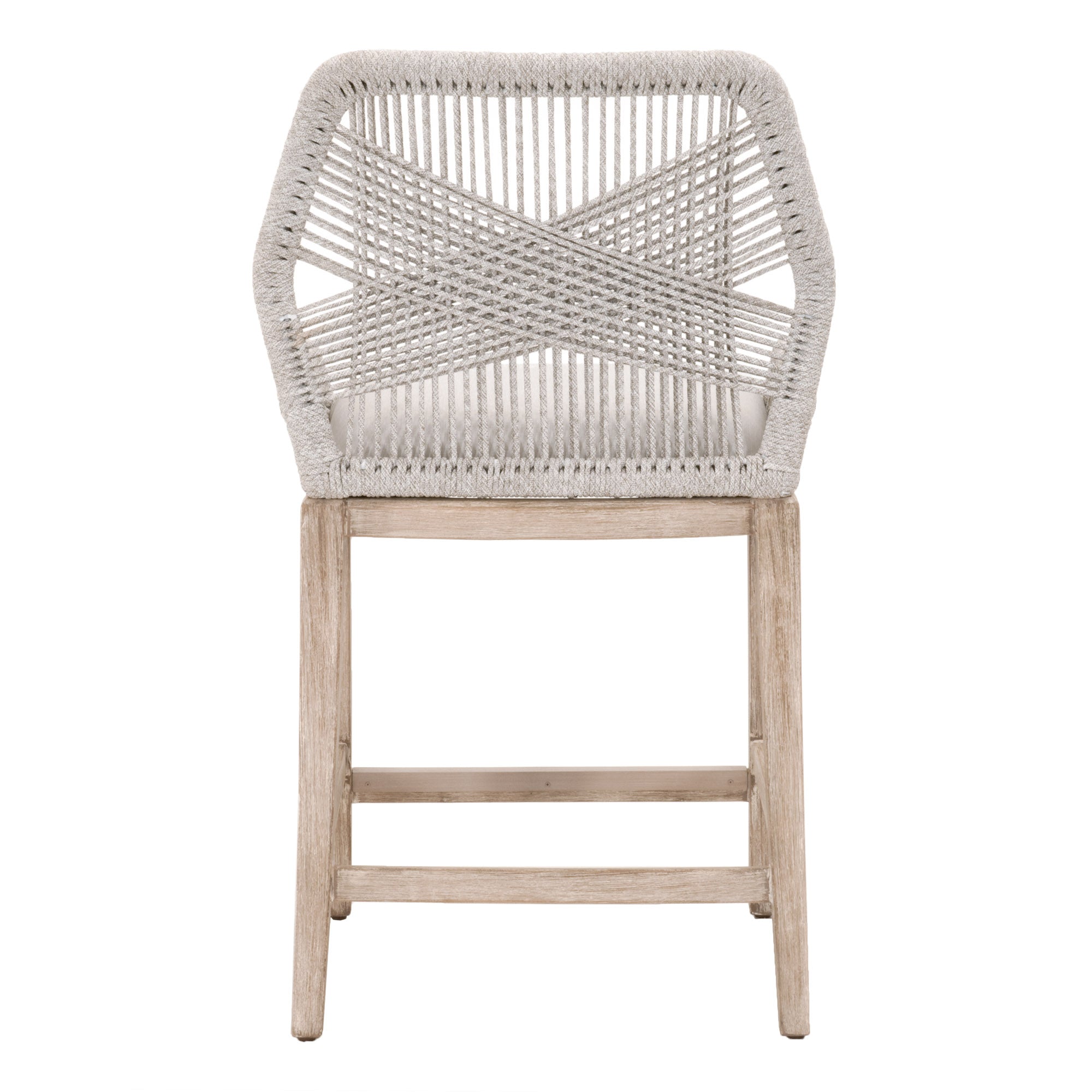 Essentials for Living Loom Counter Stool with handwoven taupe rope backrest and natural gray mahogany legs