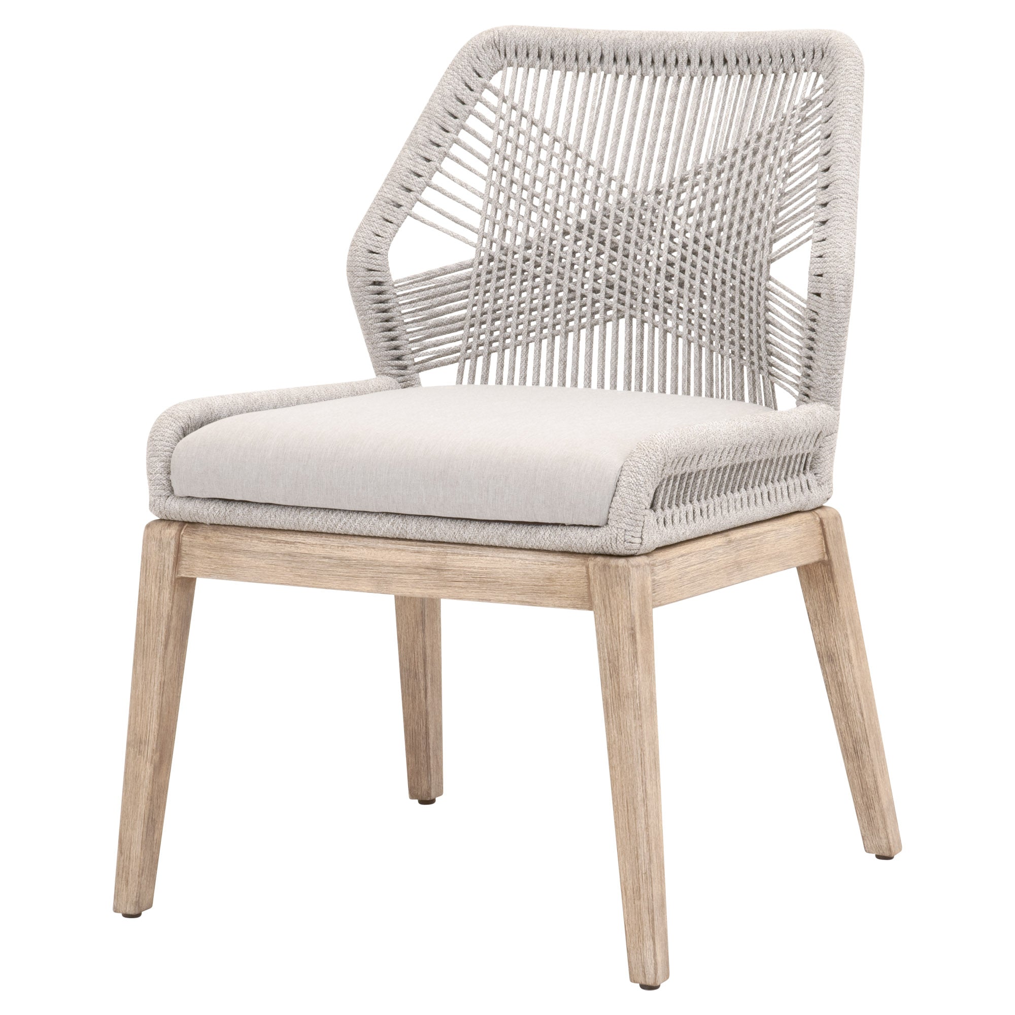 Essentials for Living Loom Dining Chair with taupe woven back and light wood legs, cushioned seat in pumice fabric