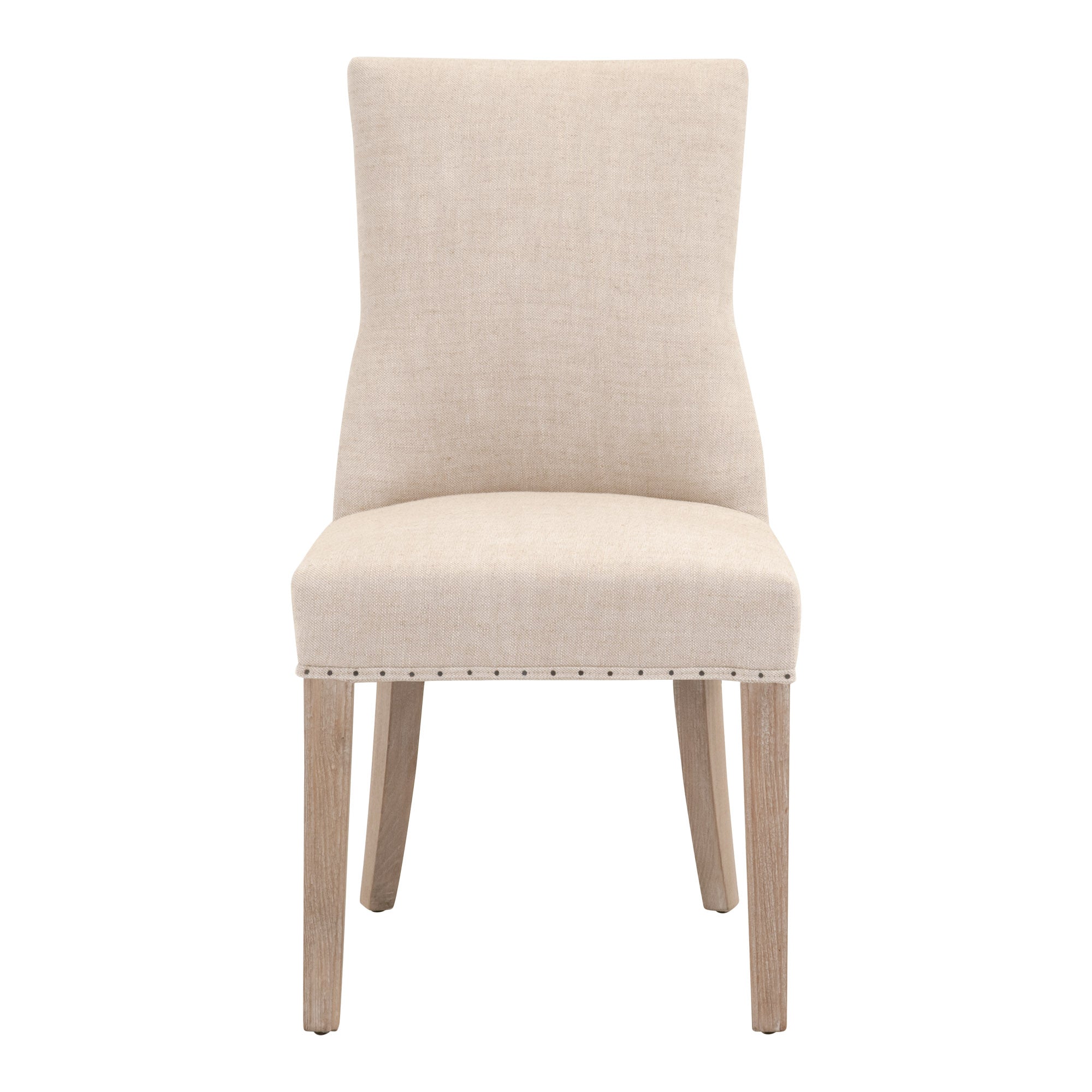 Lourdes Dining Chair in bisque linen with button tufting and natural gray ash wood frame by Essentials For Living