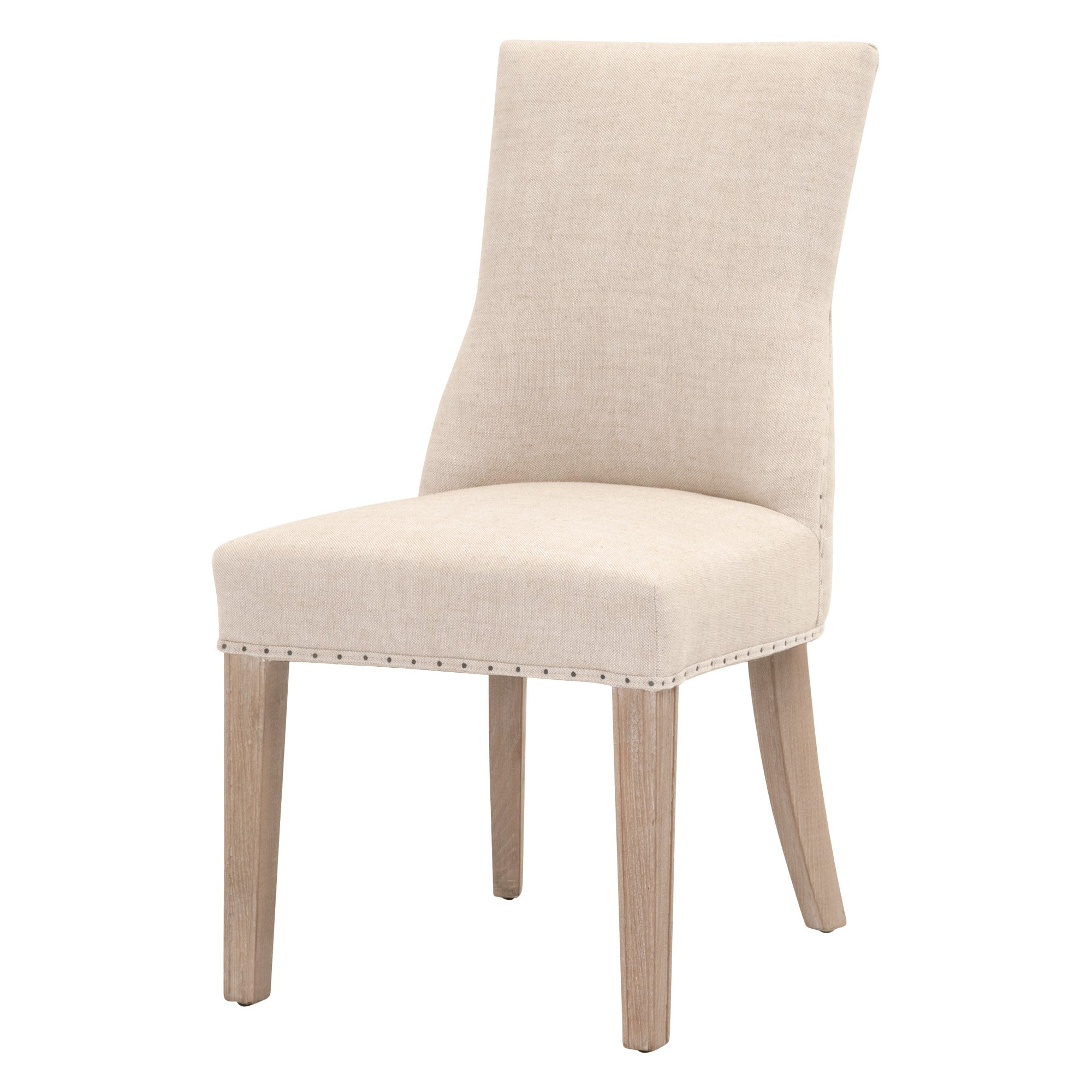 Lourdes Dining Chair in bisque linen with natural gray ash wood frame and nailhead trim, set of 2 by Essentials for Living