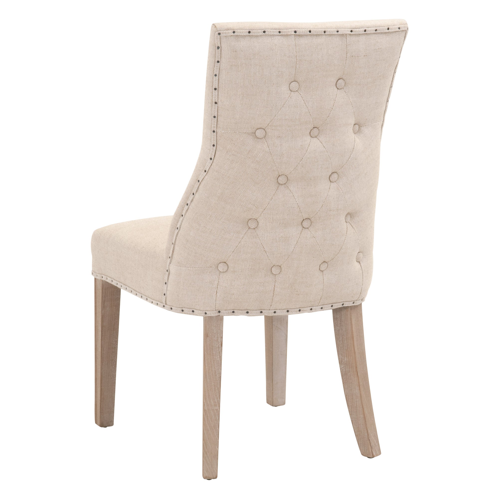 Lourdes Dining Chair set of 2 with bisque linen upholstery and nailhead trim, natural gray ash frame by Essentials for Living