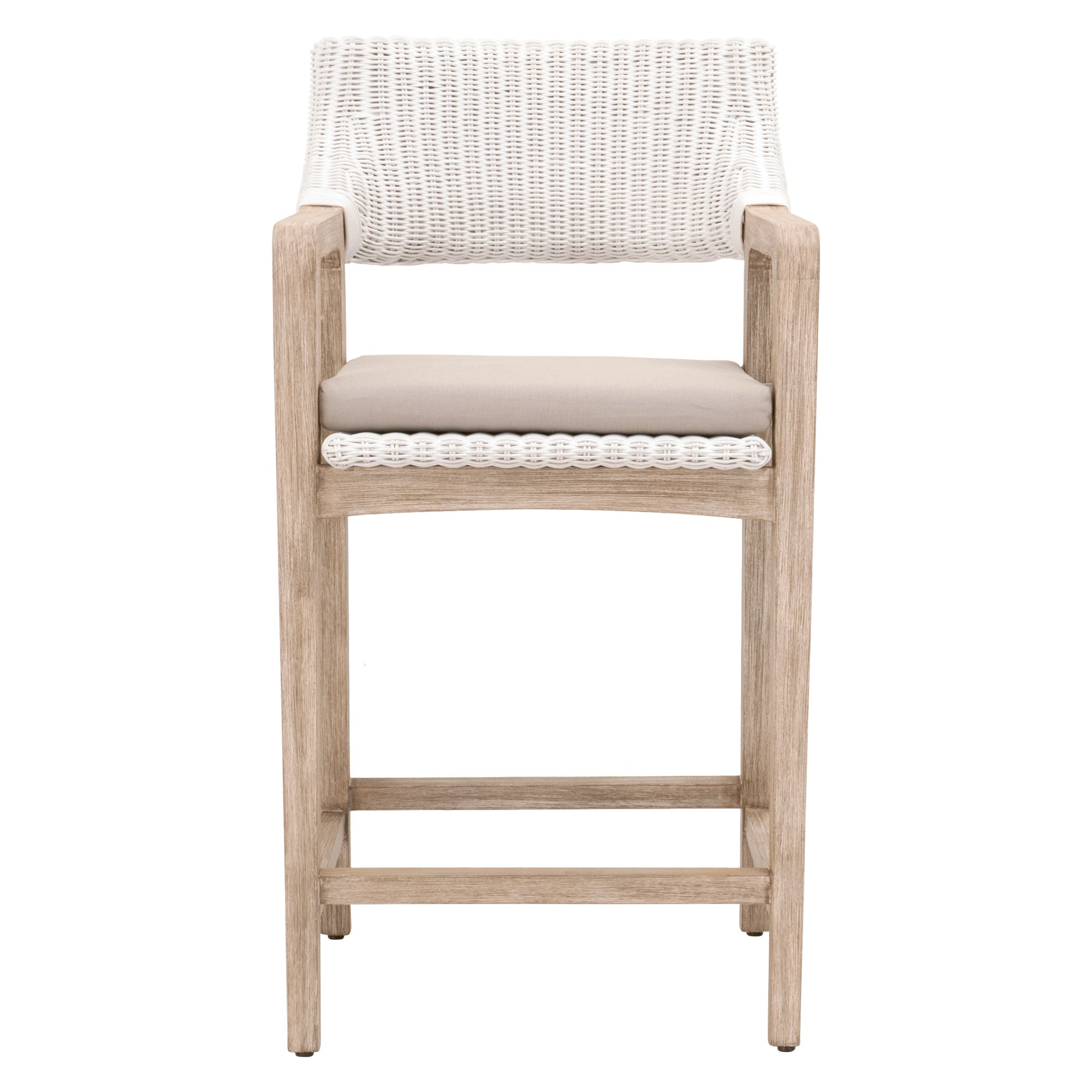 Lucia Counter Stool with white rattan and distressed natural gray frame, light gray cushion by Essentials for Living