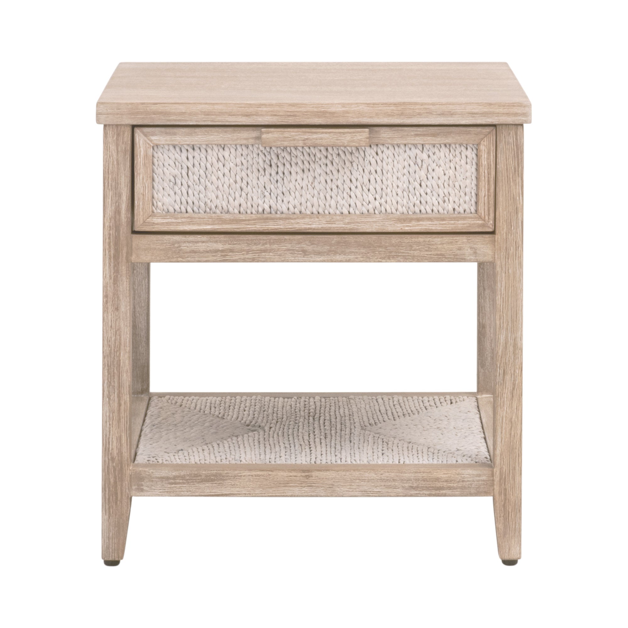 Malay 1-Drawer Nightstand with woven abaca rope and solid mahogany frame in natural gray by Essentials for Living