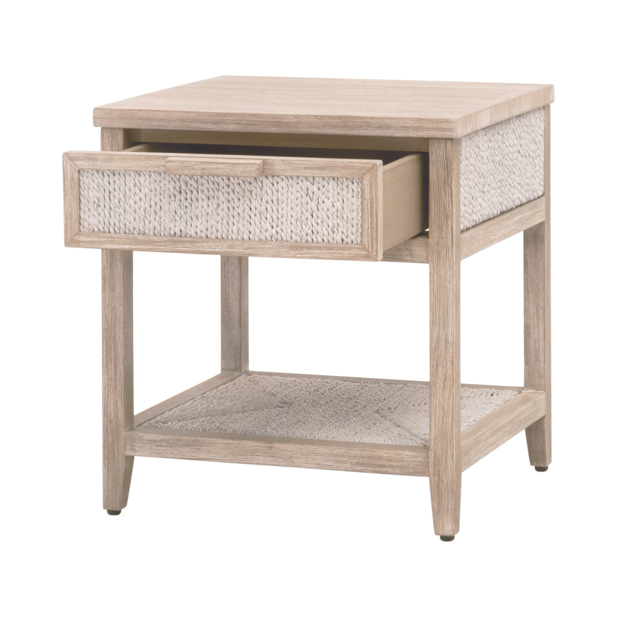 Malay 1-Drawer Nightstand with white-washed abaca rope and natural gray mahogany by Essentials For Living