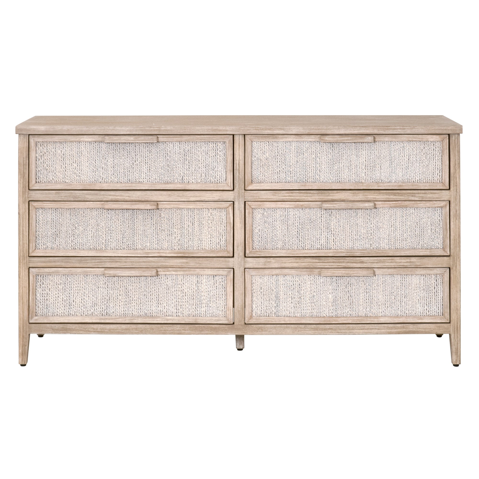 Malay 6-Drawer Double Dresser with handwoven white-washed abaca rope and natural gray mahogany by Essentials for Living