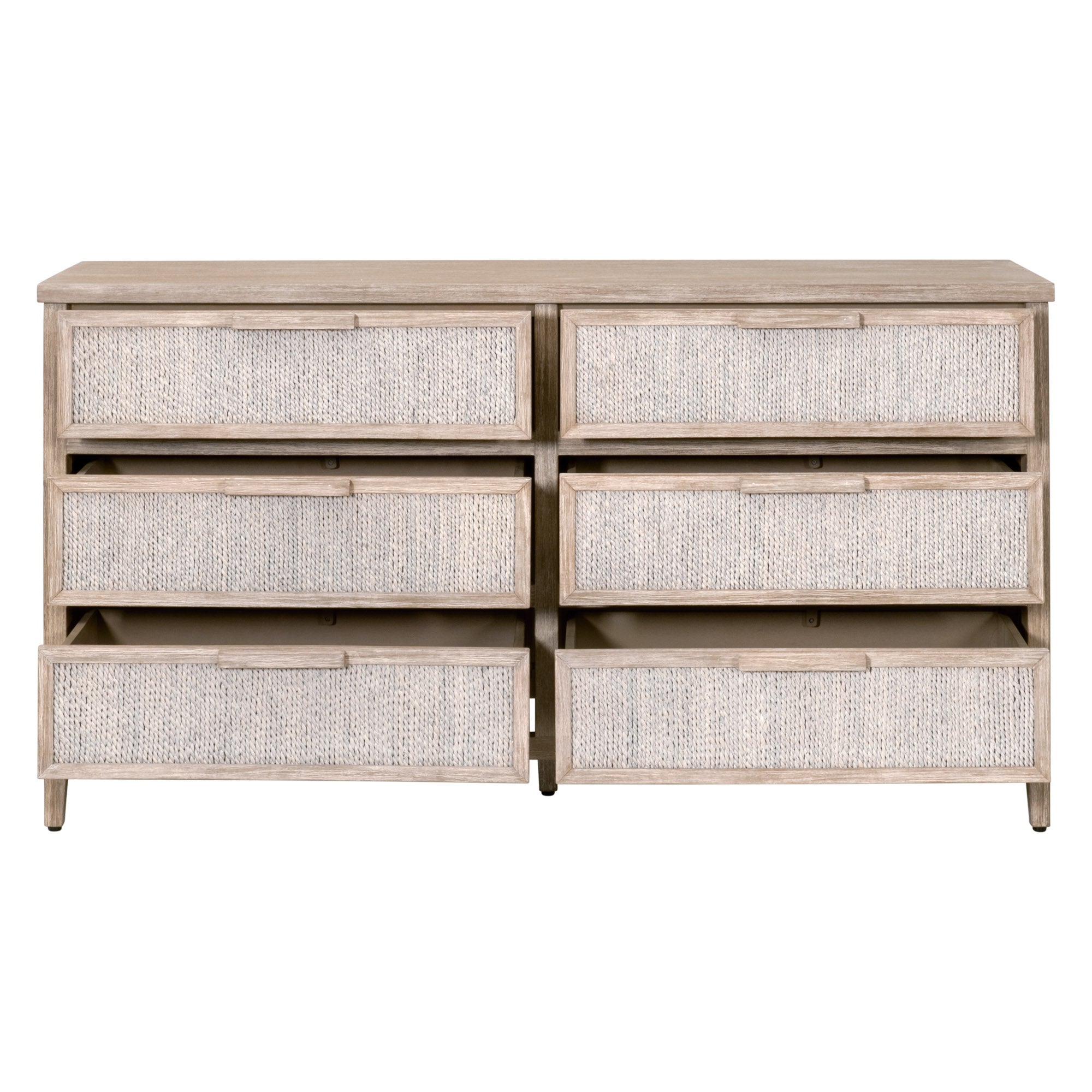 Malay 6-Drawer Double Dresser in natural gray mahogany with white-washed abaca rope drawers by Essentials For Living