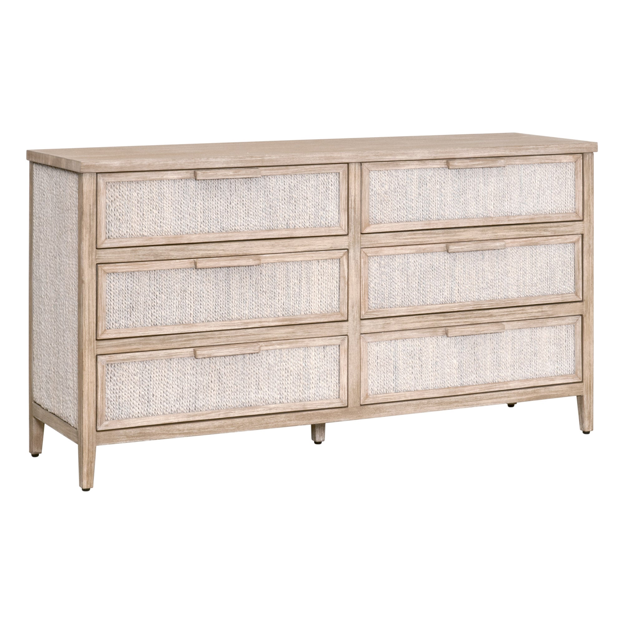 Malay 6-Drawer Double Dresser in natural gray mahogany with white-washed abaca rope by Essentials for Living