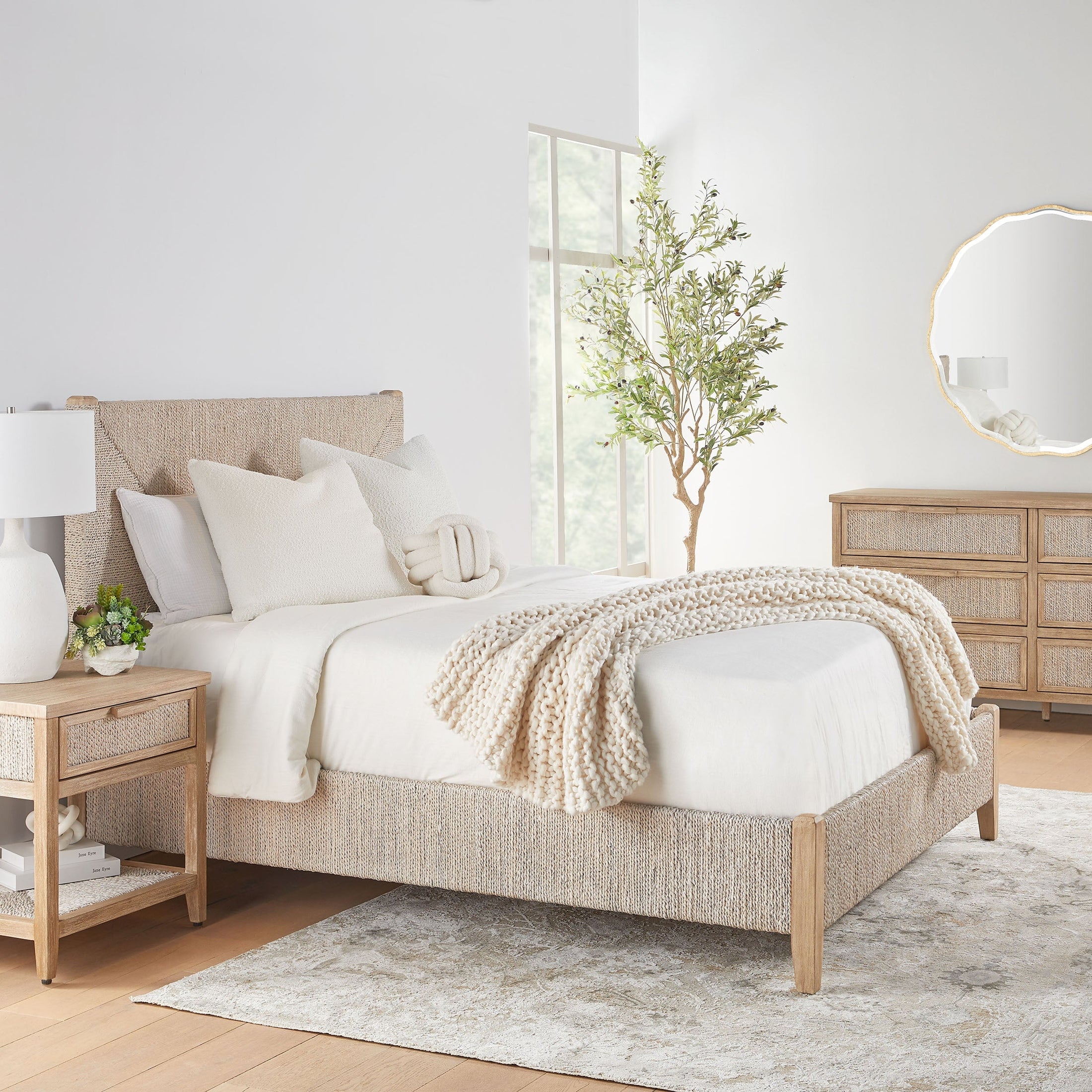 Malay 6-Drawer Double Dresser in white-washed abaca rope and natural gray mahogany by Essentials for Living