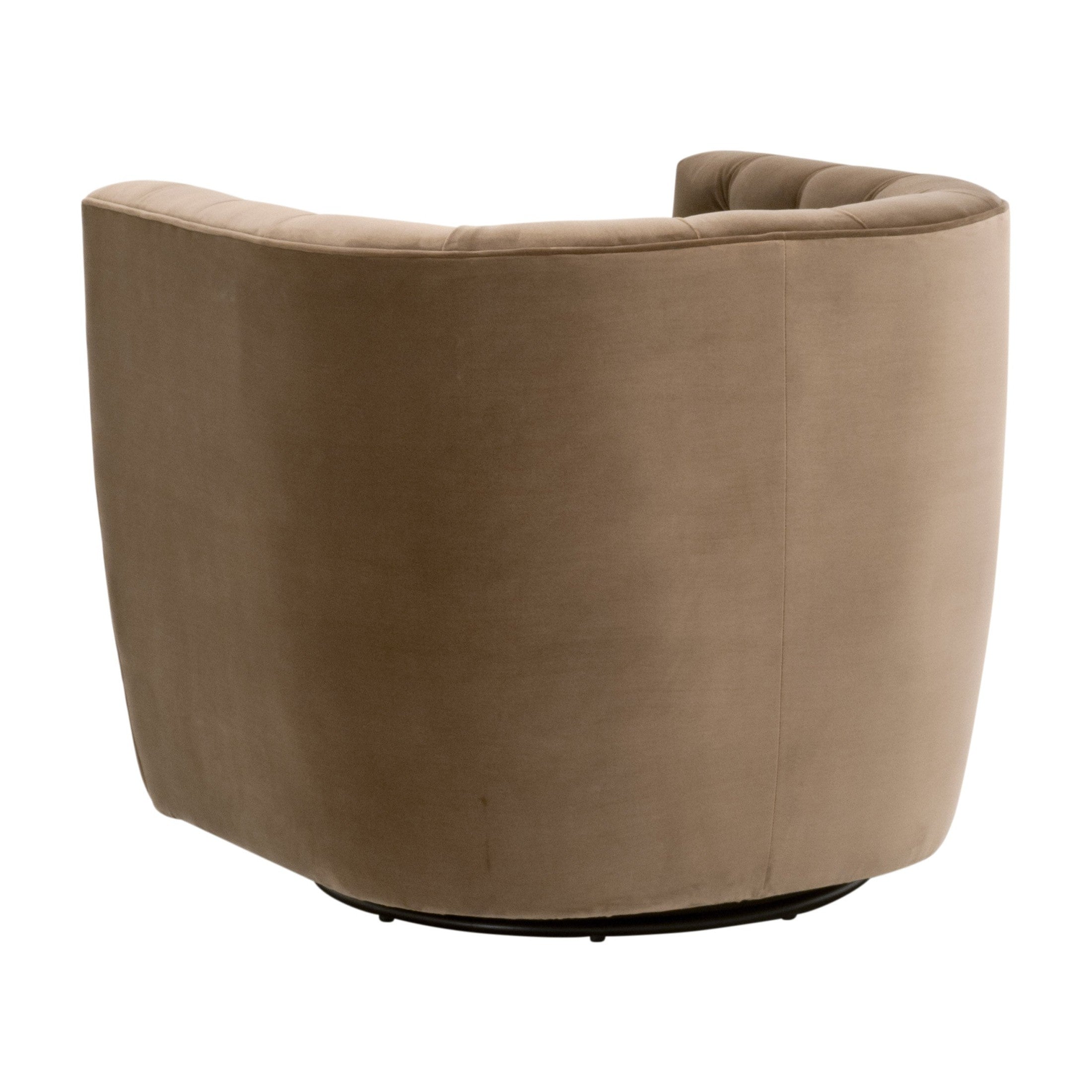 Marcel Swivel Club Chair in caramel velvet with tufted back and black metal base by Essentials for Living