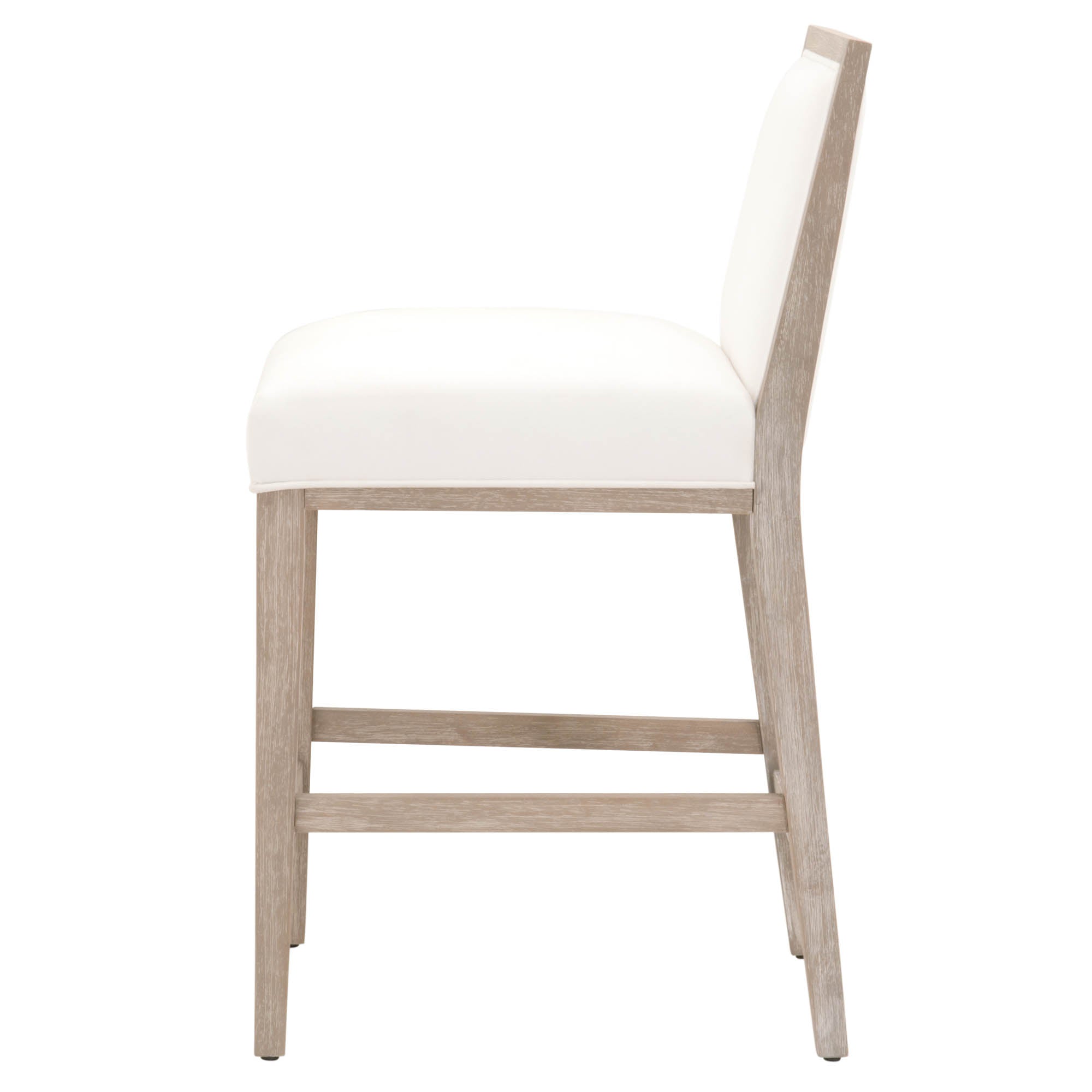 Side view of Martin Counter Stool with light wood frame and white upholstered seat by Essentials For Living
