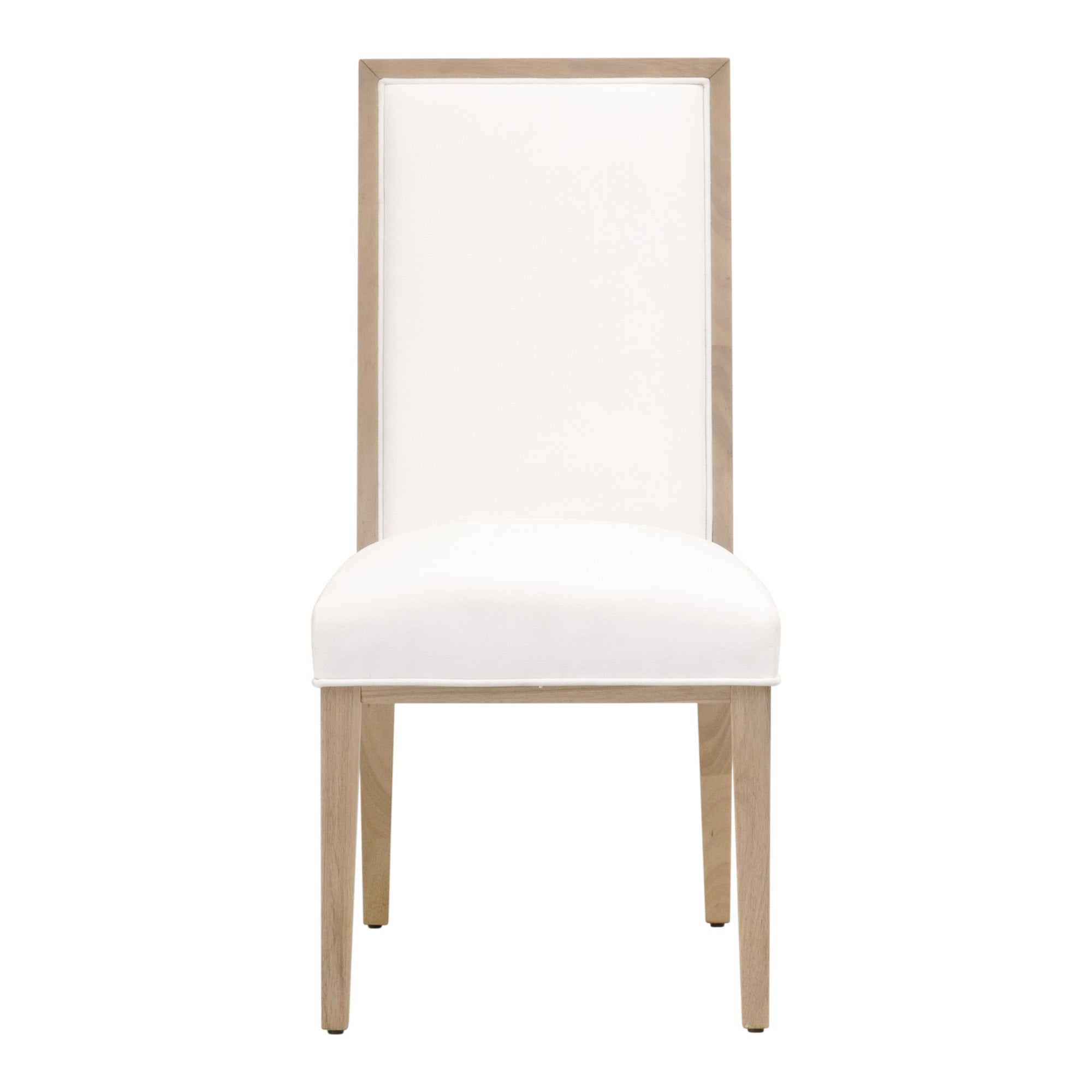 Essentials for Living Martin Dining Chair with light wood frame and white upholstered seat and back, front view.