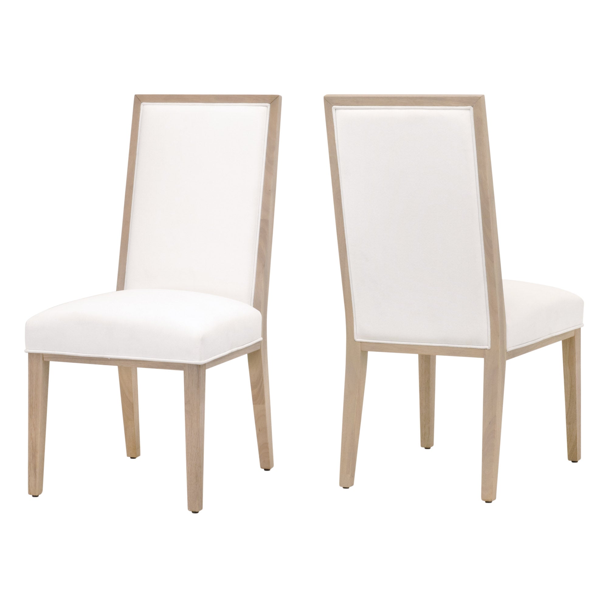 Set of 2 Martin Dining Chairs by Essentials for Living with natural wood frames and white upholstered seats.