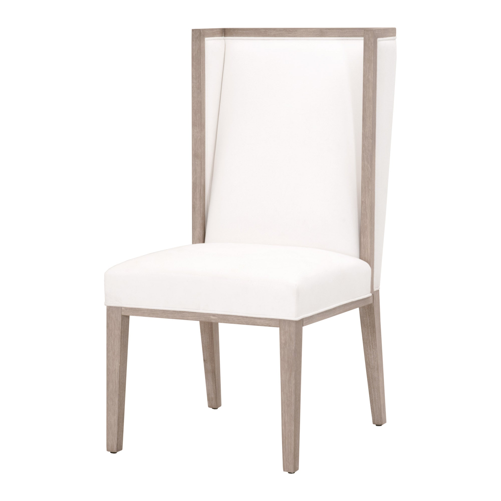 White upholstered dining chair with natural gray solid wood frame by Essentials for Living Martin Wing Chair set
