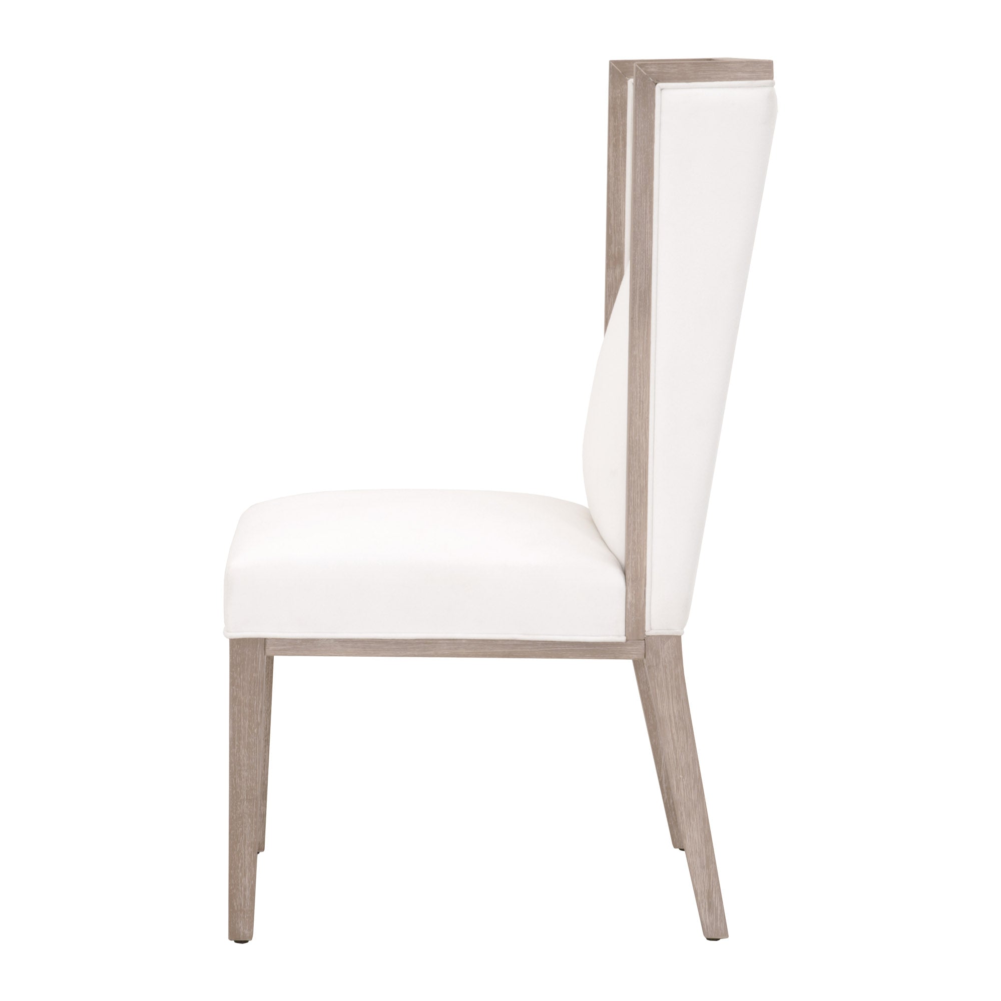 Side view of Essentials for Living Martin Wing Chair with white upholstery and natural gray wooden frame