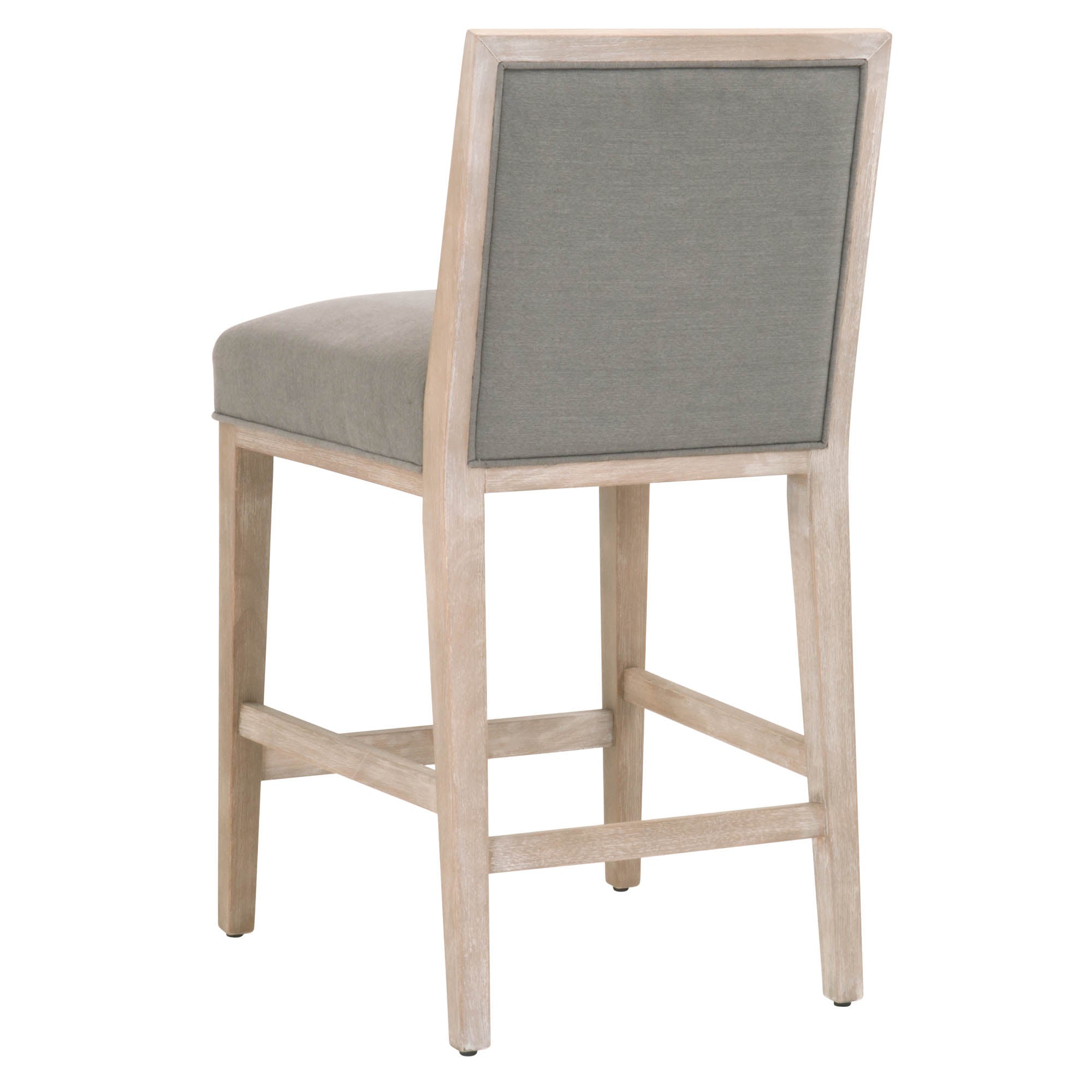 Martin Counter Stool with natural gray solid wood frame and slate fabric upholstery, designed by Essentials for Living.