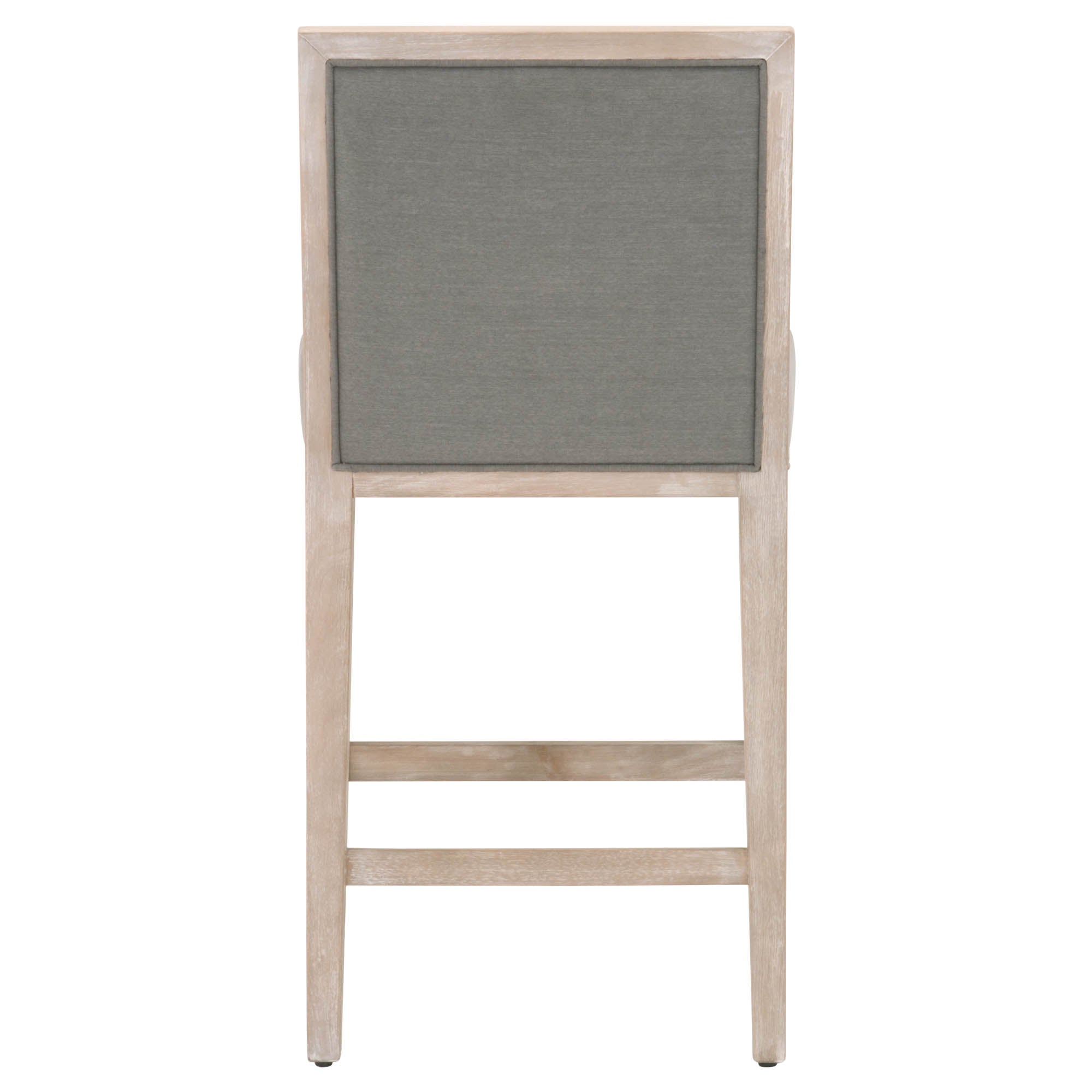 Martin Counter Stool in gray LiveSmart fabric with natural gray rubberwood frame by Essentials For Living, shown from back.