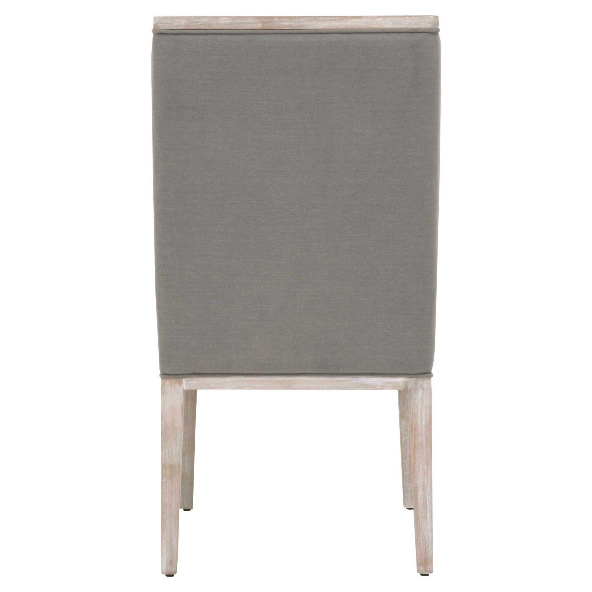 Back view of Martin Wing Chair in gray LiveSmart Peyton Pearl fabric with natural gray solid rubberwood frame