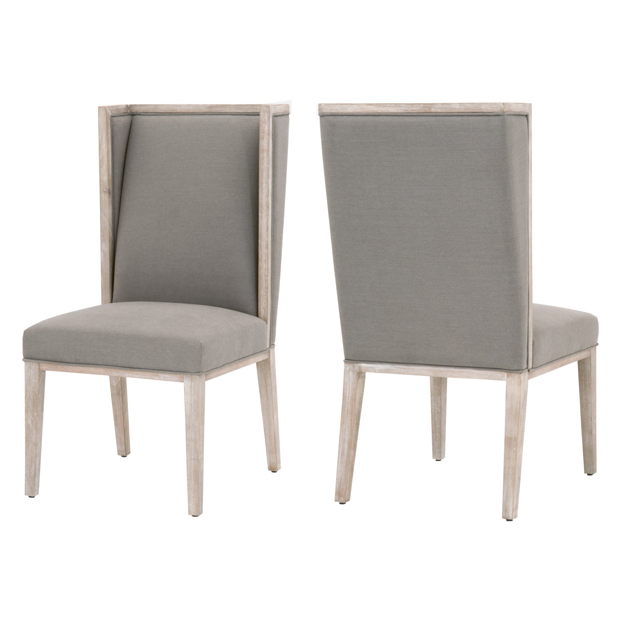 Set of two Martin Wing Chairs by Essentials for Living, upholstered in gray fabric with natural wood frame and wingback design.