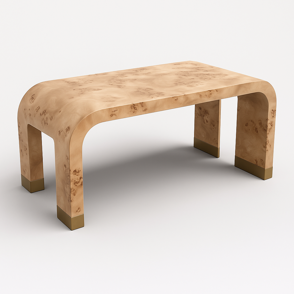 Marvin Coffee Table in 60-inch burl wood veneer with modern rectangular design