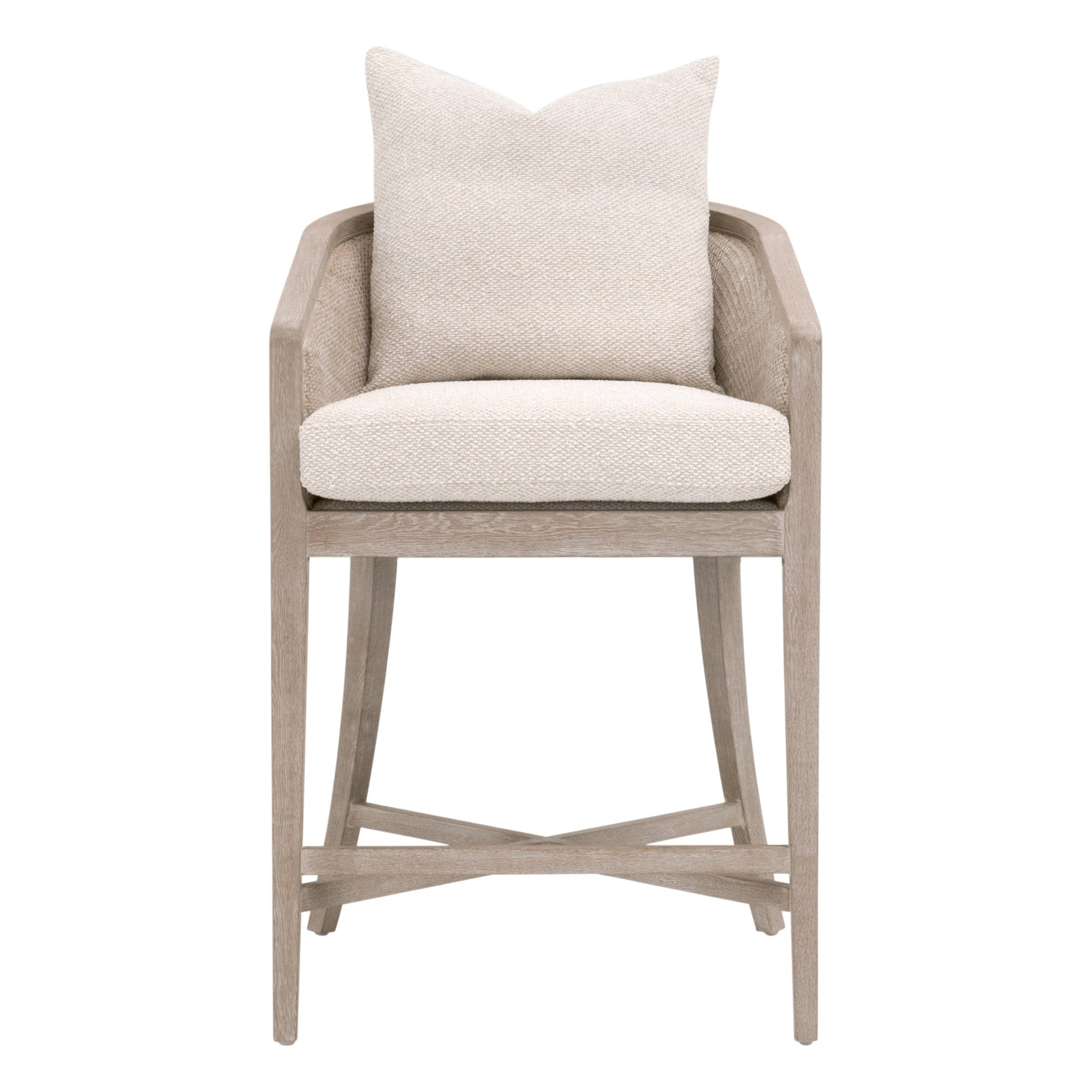 McGuire Counter Stool with natural gray rattan and LiveSmart Gellar-Linen cushion by Essentials For Living