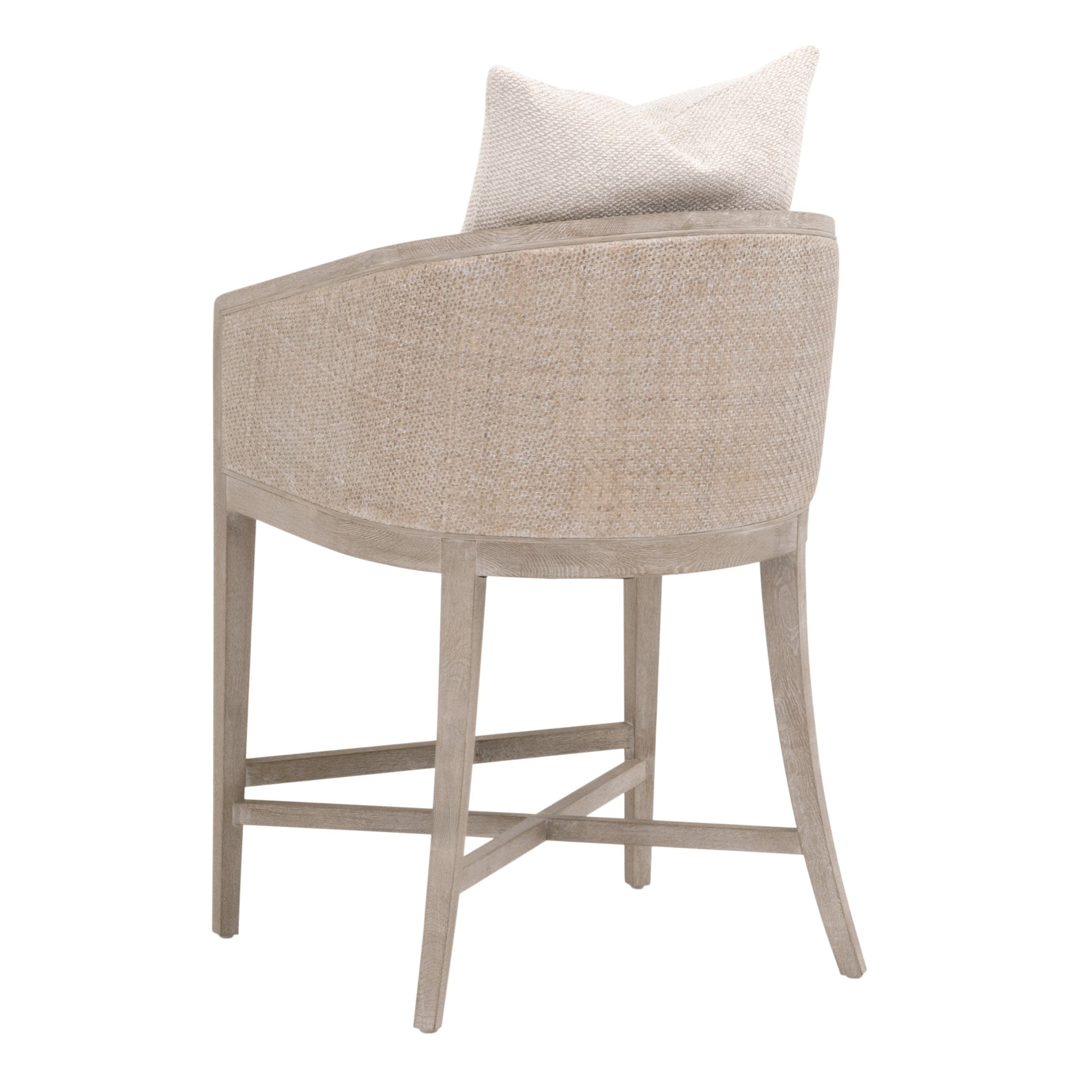 McGuire Counter Stool with natural gray rattan and cushion, solid oak frame by Essentials For Living