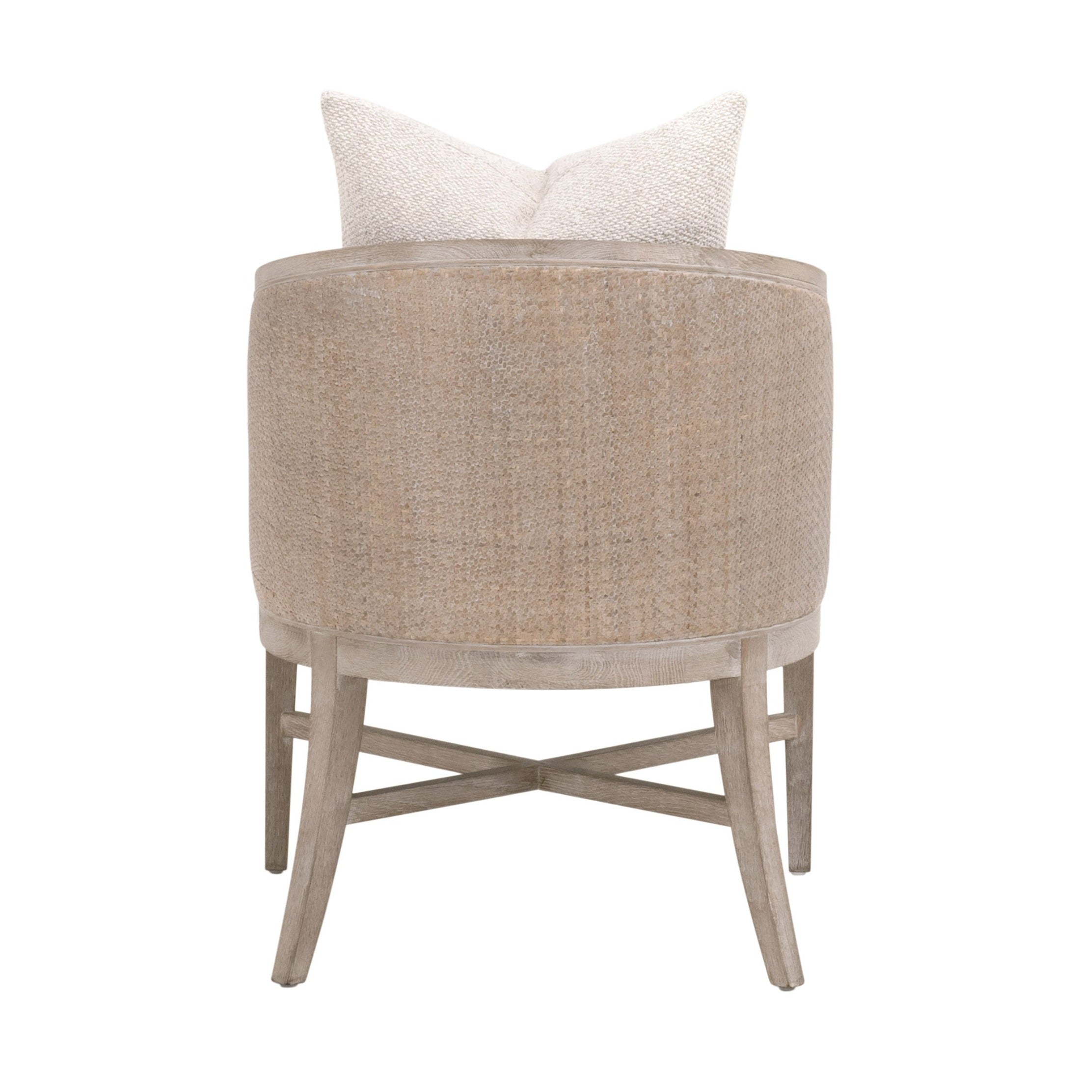 Round McGuire Arm Chair by Essentials for Living with natural rattan and cushioned seat in neutral tones.