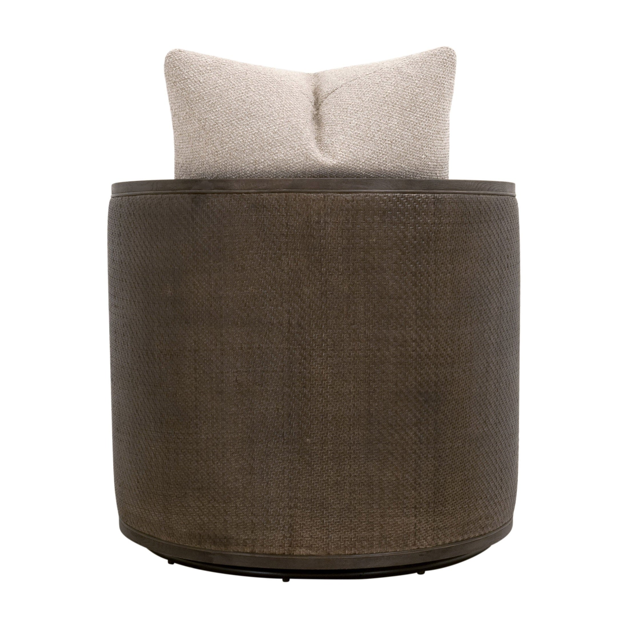Essentials for Living McGuire Swivel Club Chair with natural cane frame and soft boucle cushion on metal swivel base