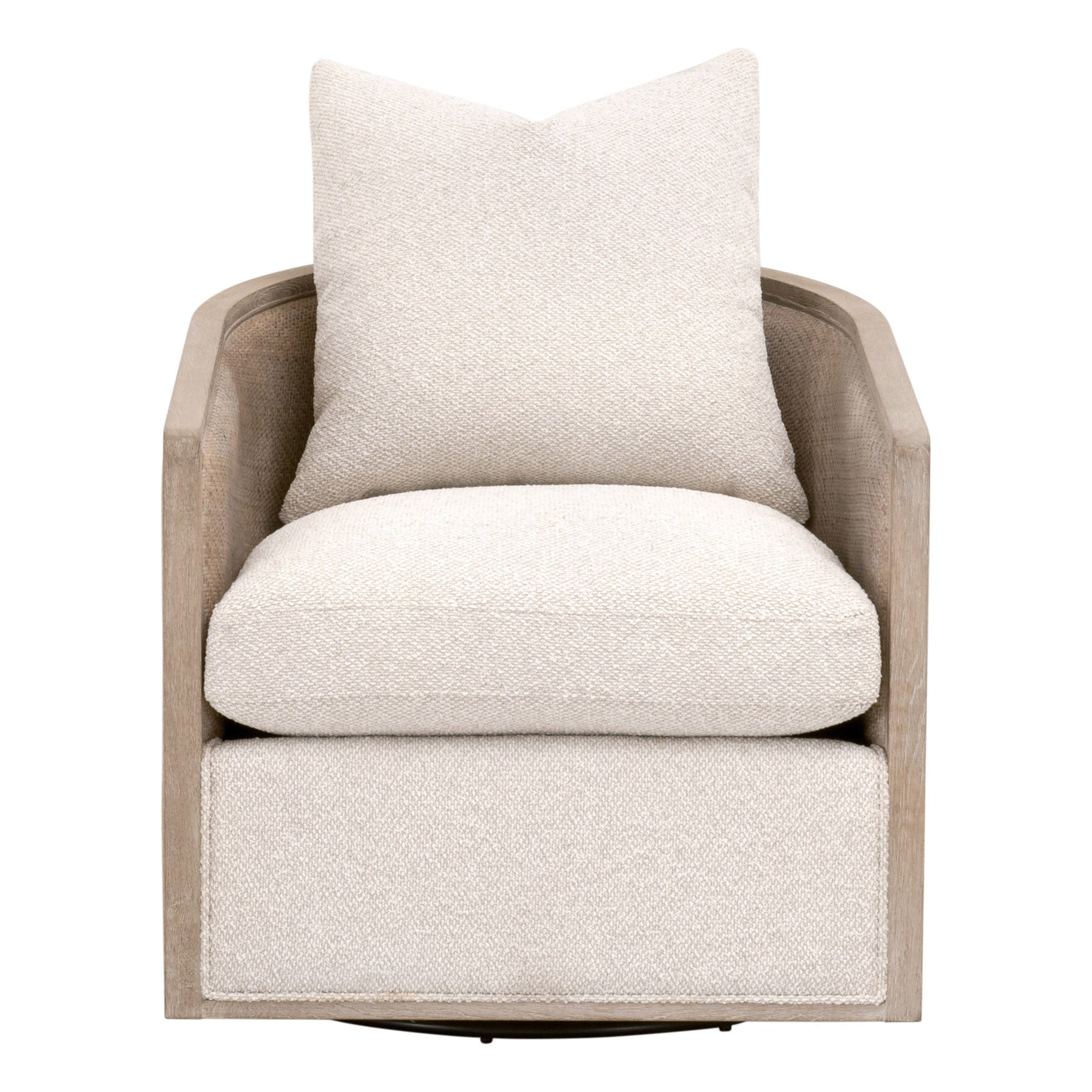 Essentials for Living swivel club chair with light boucle upholstery and solid oak frame for stylish comfort