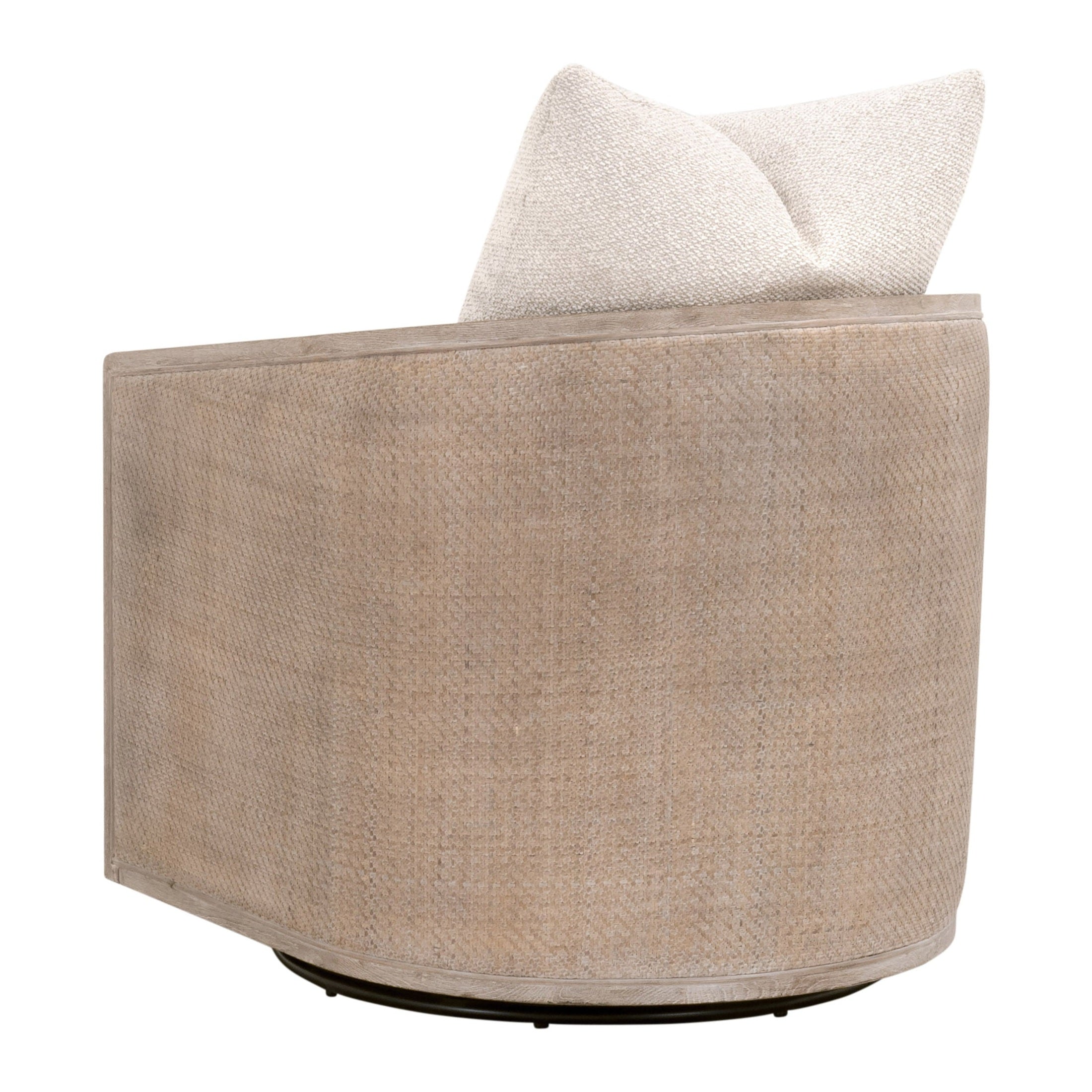 Side view of Essentials for Living McGuire Swivel Club Chair with natural gray cane and snow boucle cushion