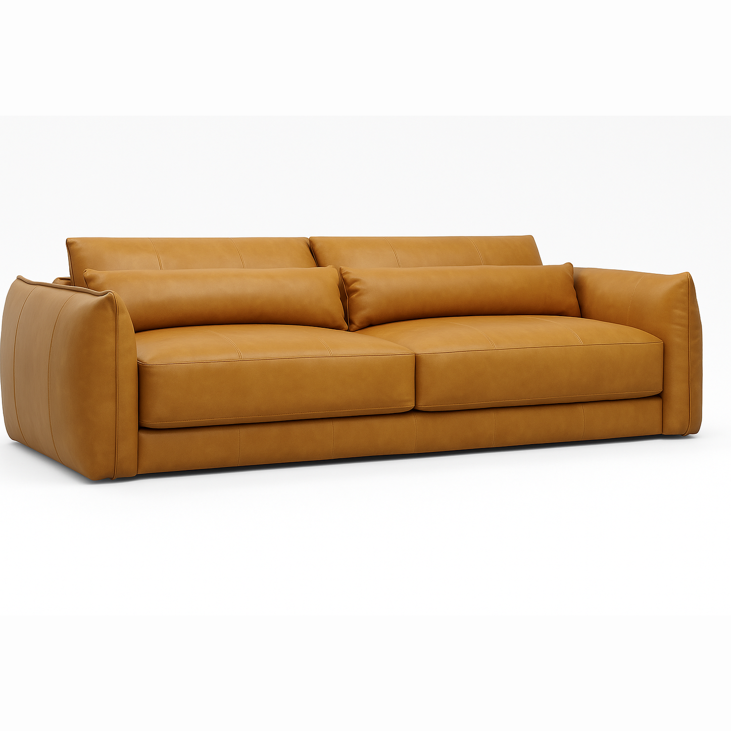 McKay Sofa - 102" in tan leather with plush cushions and curved frame, modern design by GO HOME