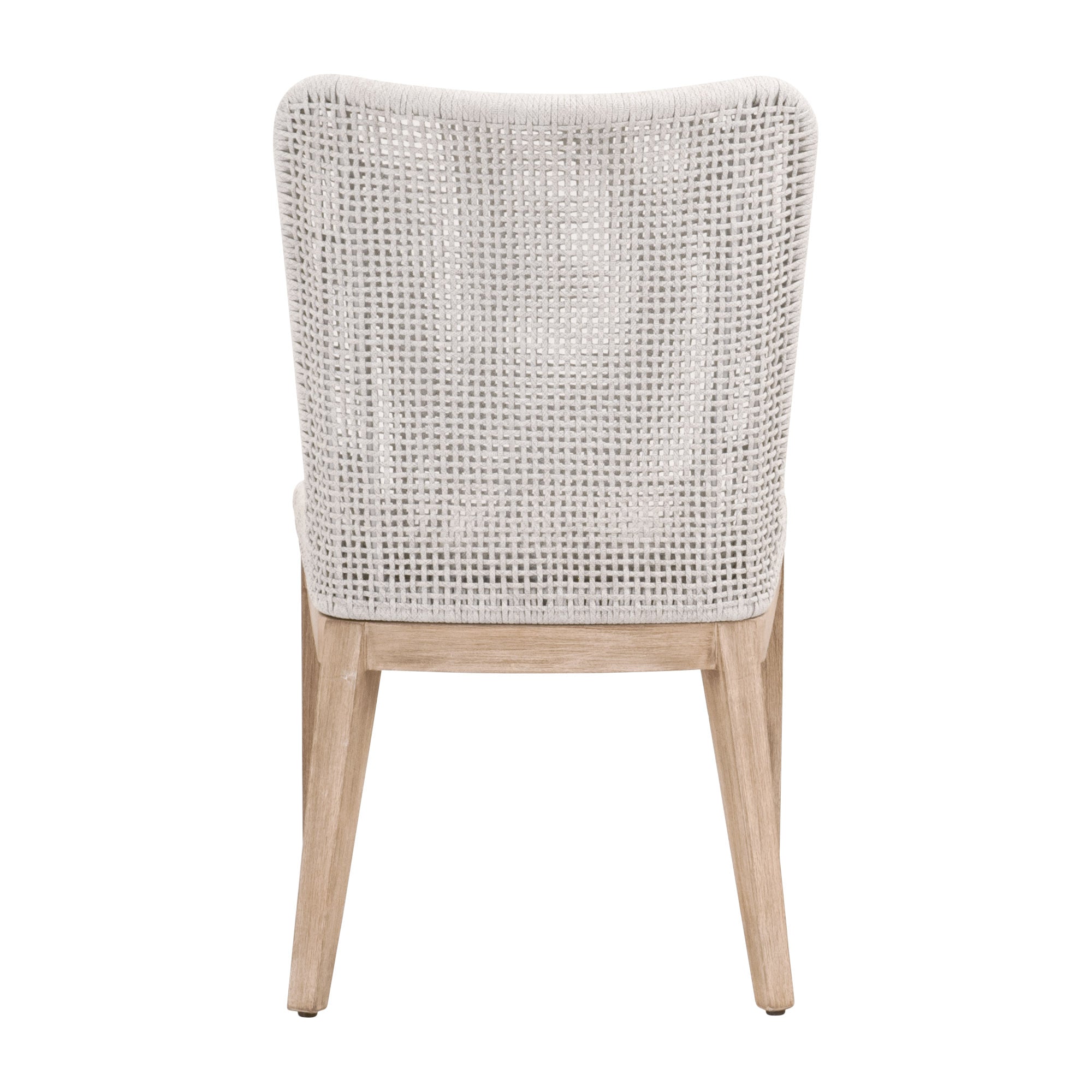 Back view of Mesh Dining Chair set of 2 with white speckle rope and mahogany frame by Essentials for Living