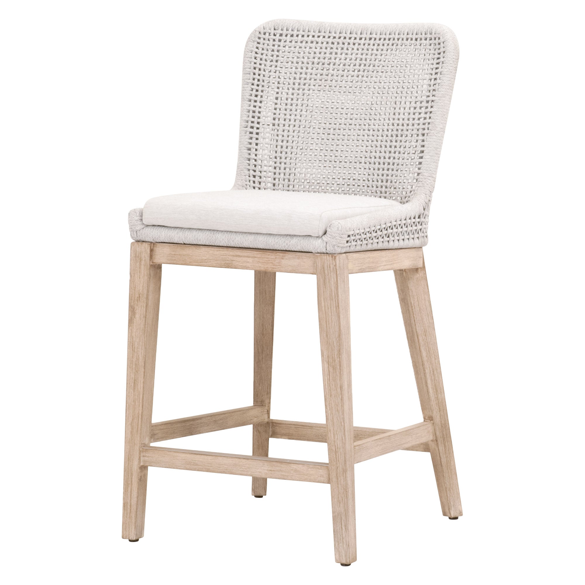 Mesh Counter Stool with white speckle rope and cushion, solid mahogany frame by Essentials for Living