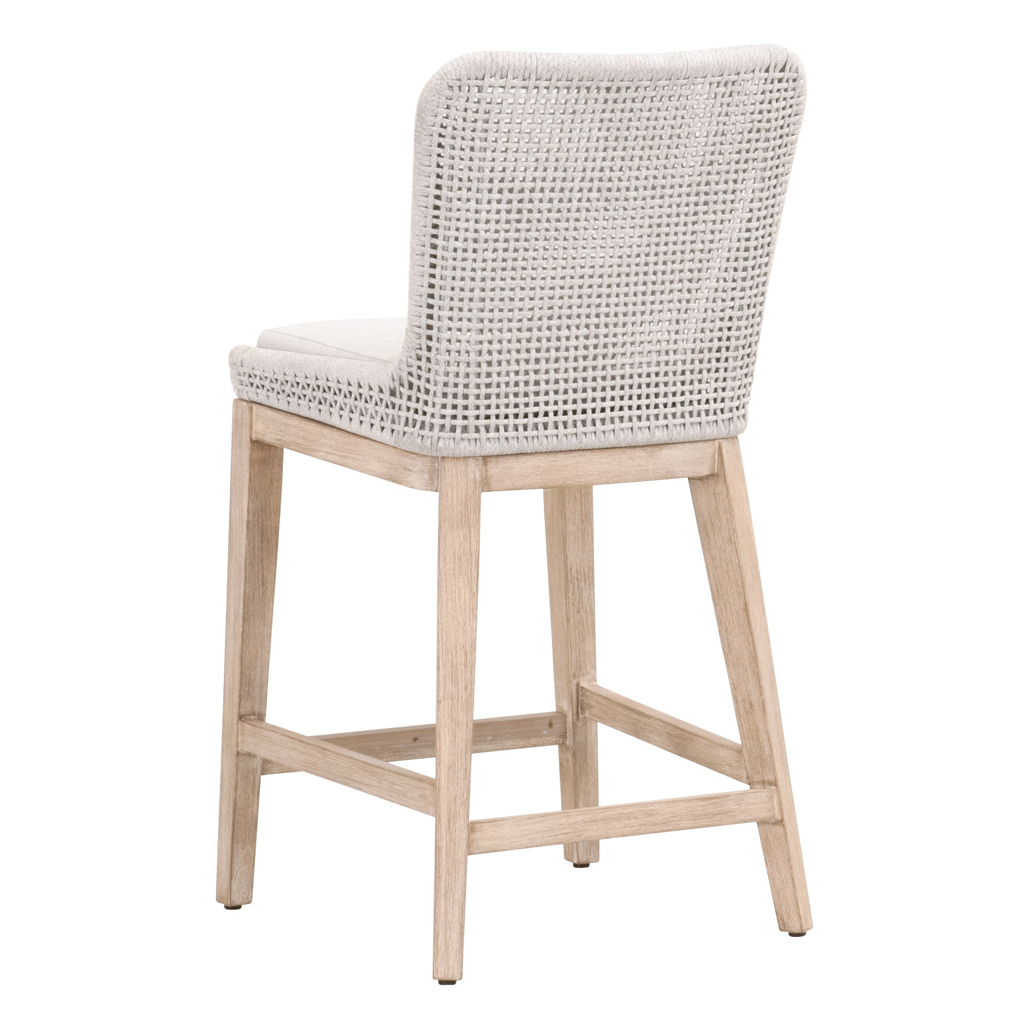 Mesh Counter Stool with white speckle rope back and natural gray mahogany frame by Essentials For Living