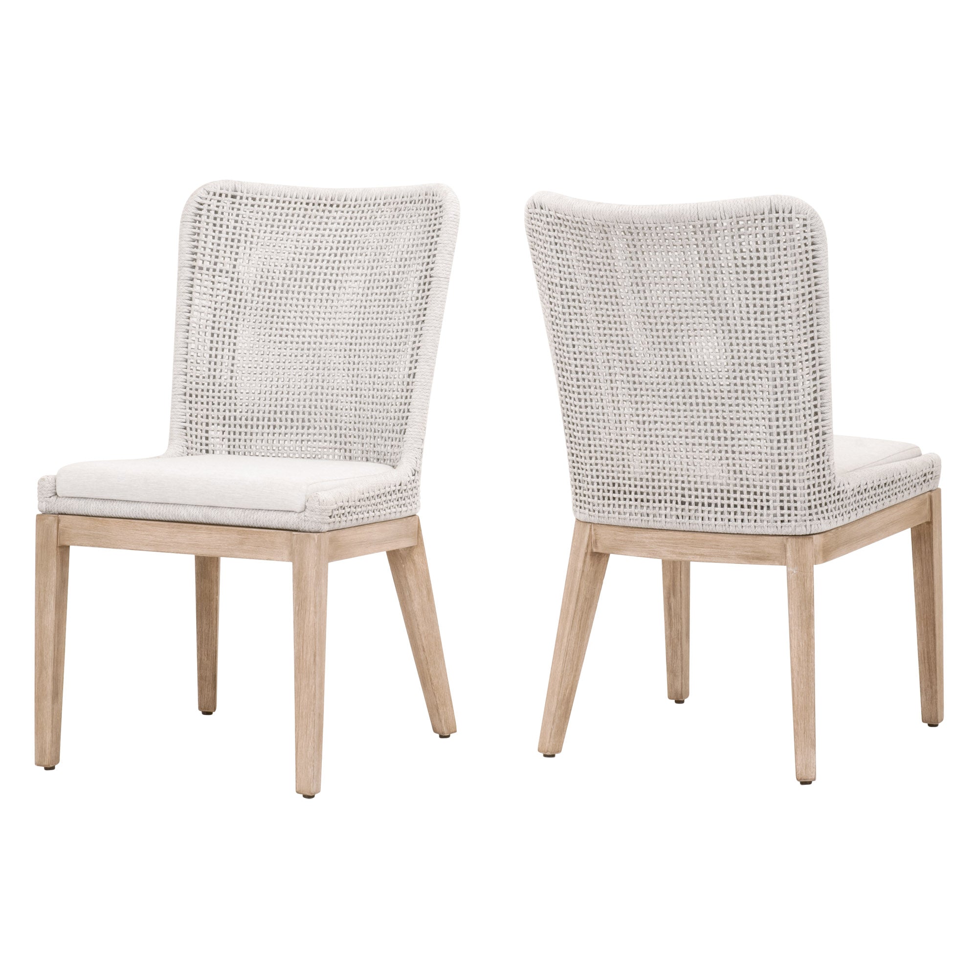 Mesh Dining Chair set of 2 with white speckle rope and gray mahogany frame by Essentials for Living