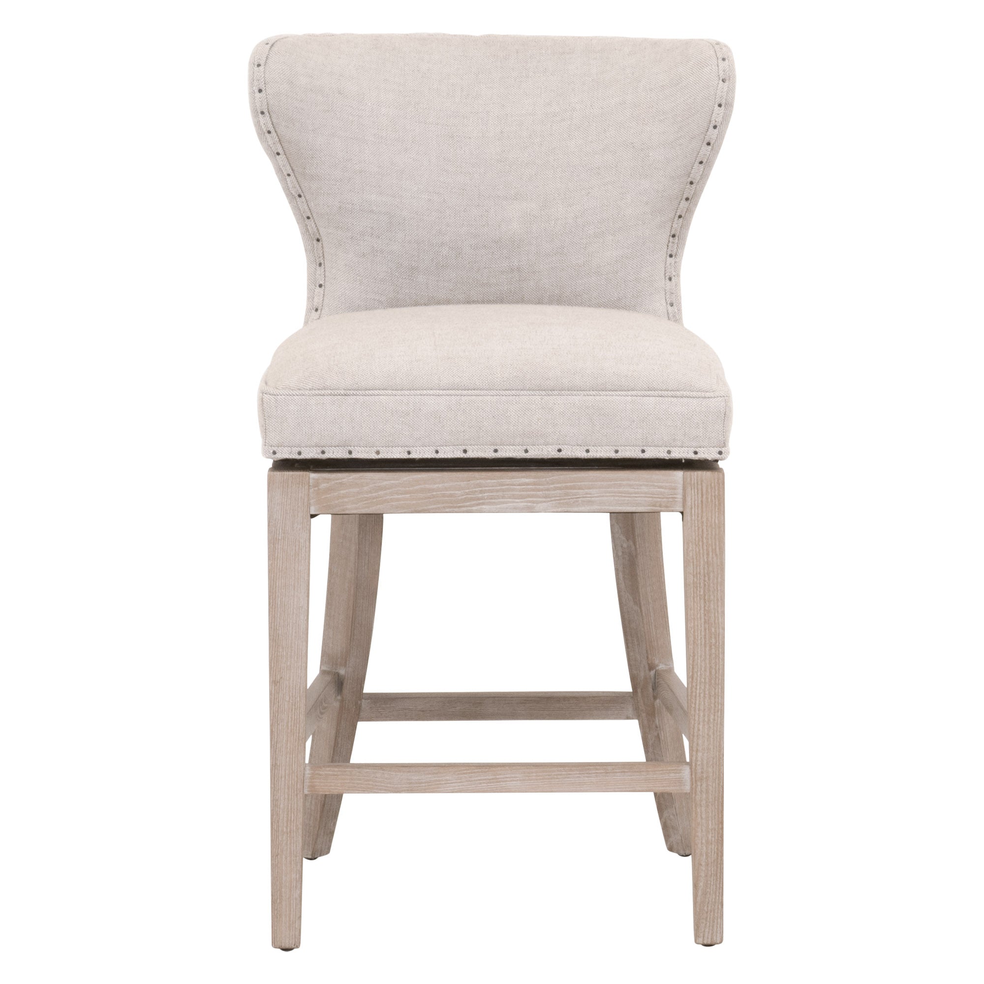 Milton Swivel Counter Stool by Essentials For Living with bisque French linen upholstery and natural gray ash-wood frame