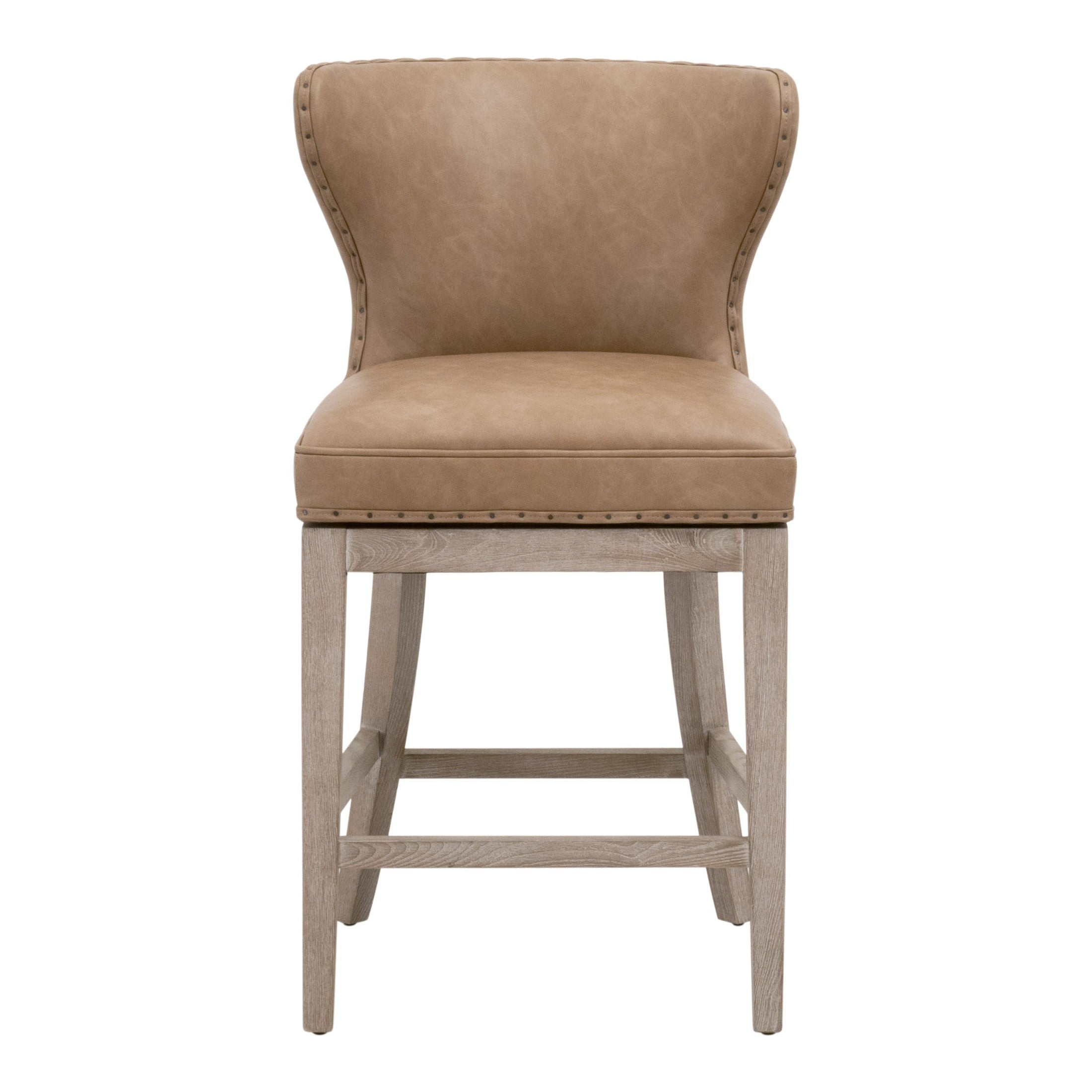 Milton swivel counter stool by Essentials for Living with bisque linen upholstery and natural gray ash-wood frame