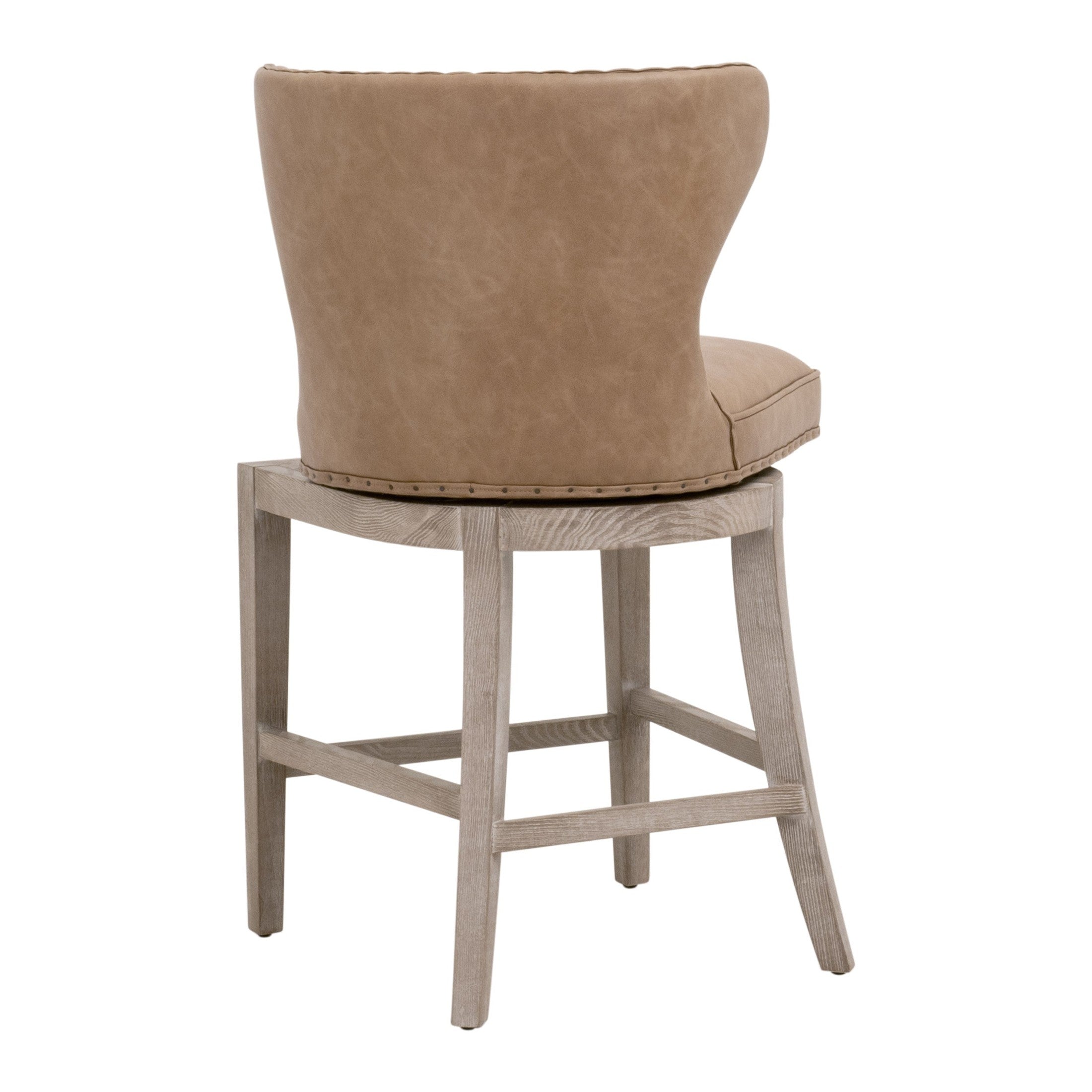 Essentials for Living Milton Swivel Counter Stool with Bisque French Linen upholstery and natural gray ash-wood frame