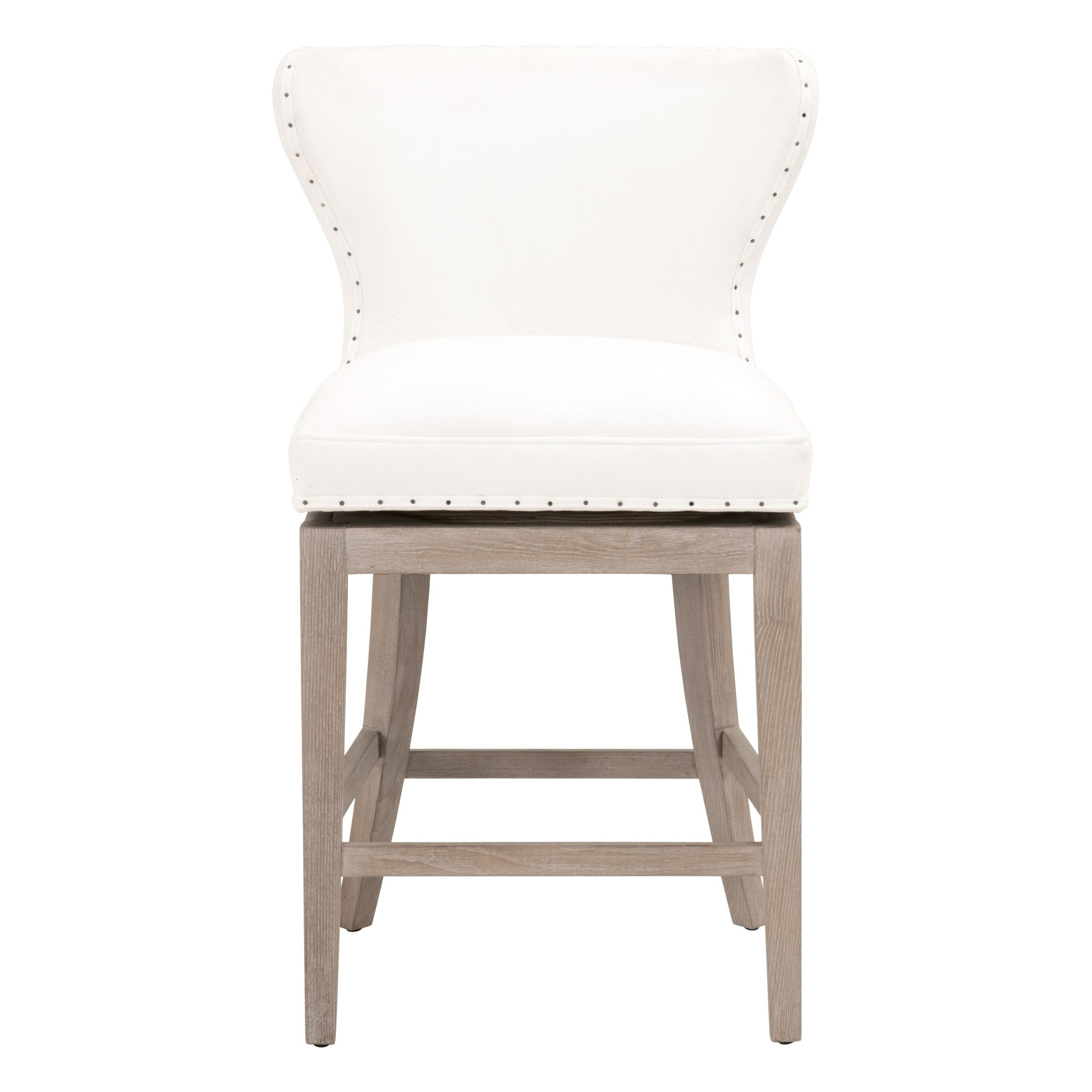 Milton Swivel Counter Stool with Bisque French Linen upholstery and natural gray ash-wood frame by Essentials For Living