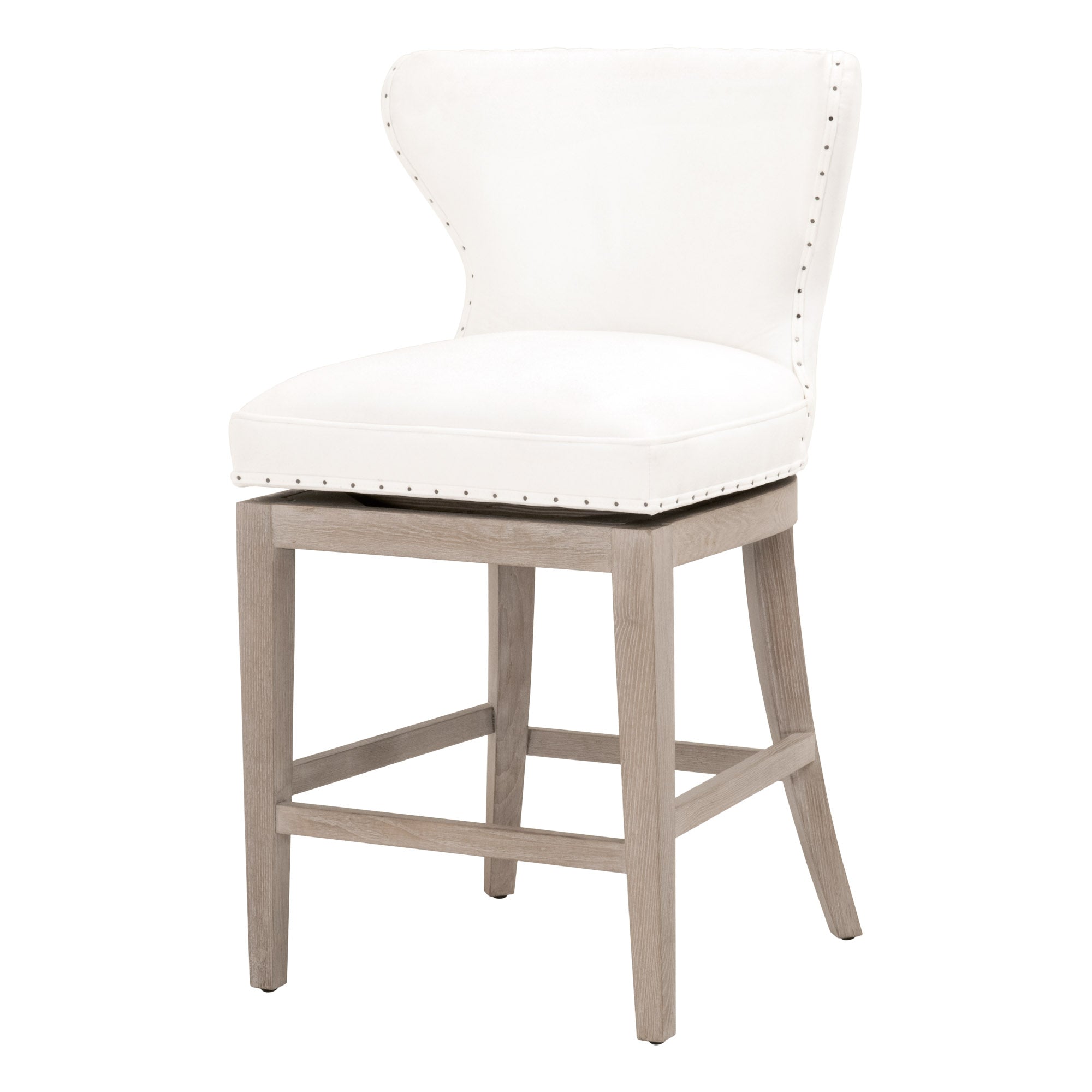 Essentials For Living Milton Swivel Counter Stool with Bisque French Linen upholstery and natural gray ash wood frame