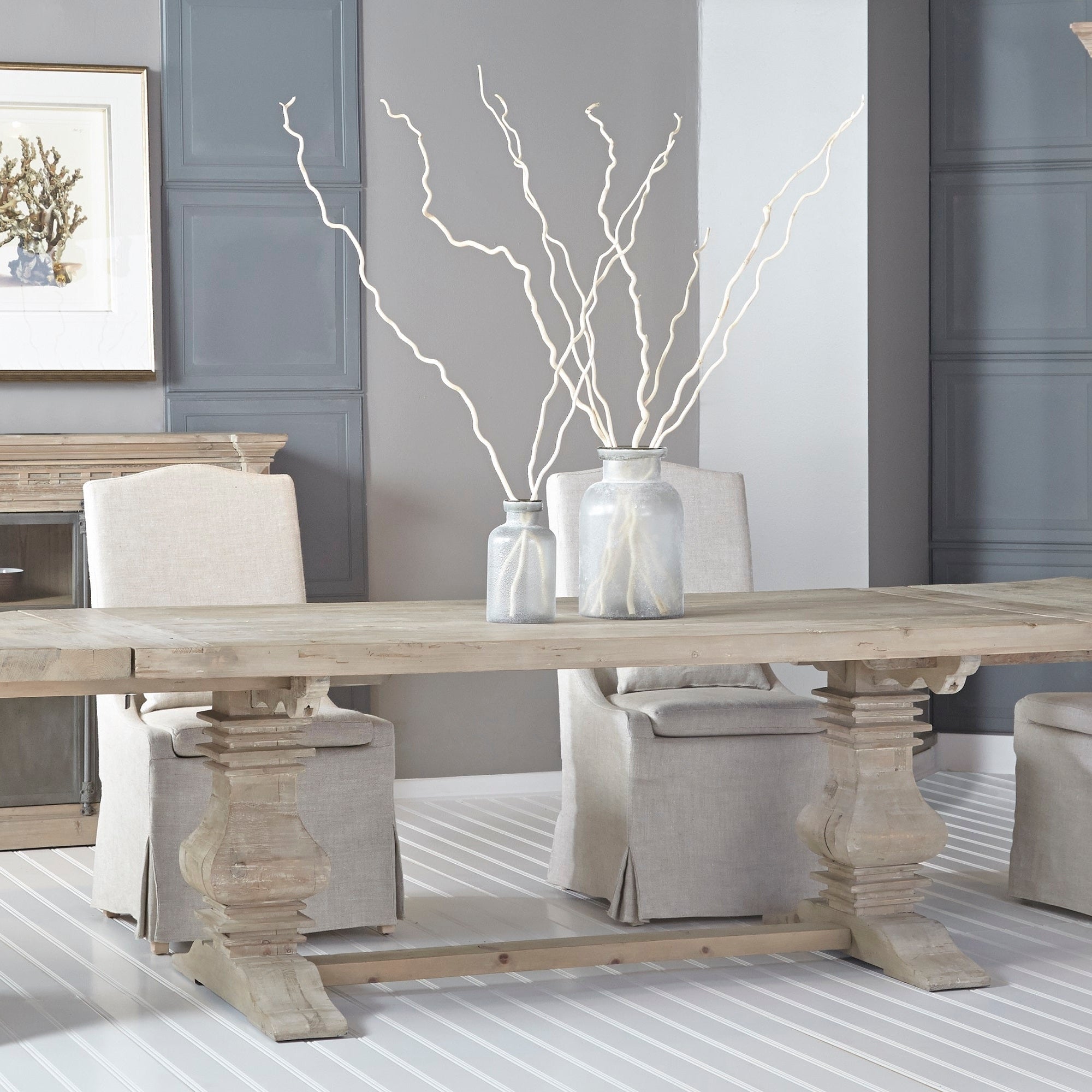 Monastery Extension Dining Table in reclaimed pine with trestle base and rustic finish by Essentials for Living