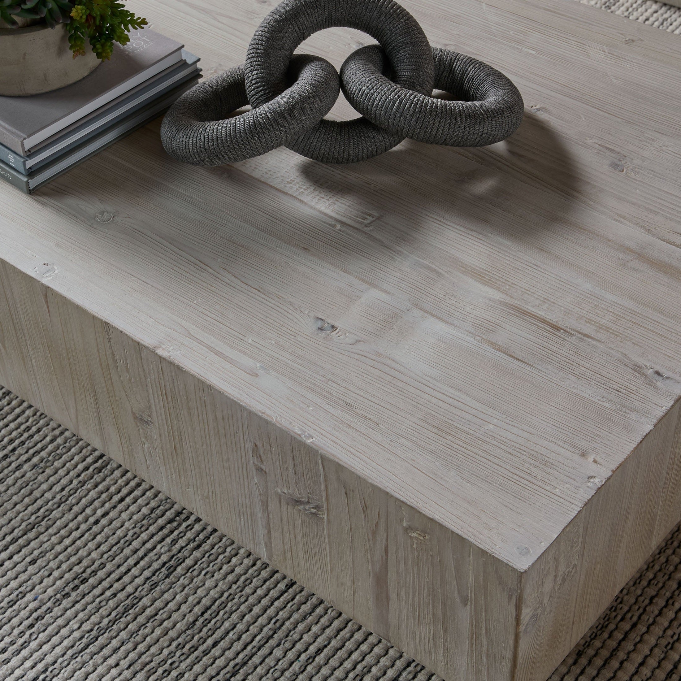 Montauk Coffee Table with white-wash reclaimed pine and mitered edge by Essentials for Living