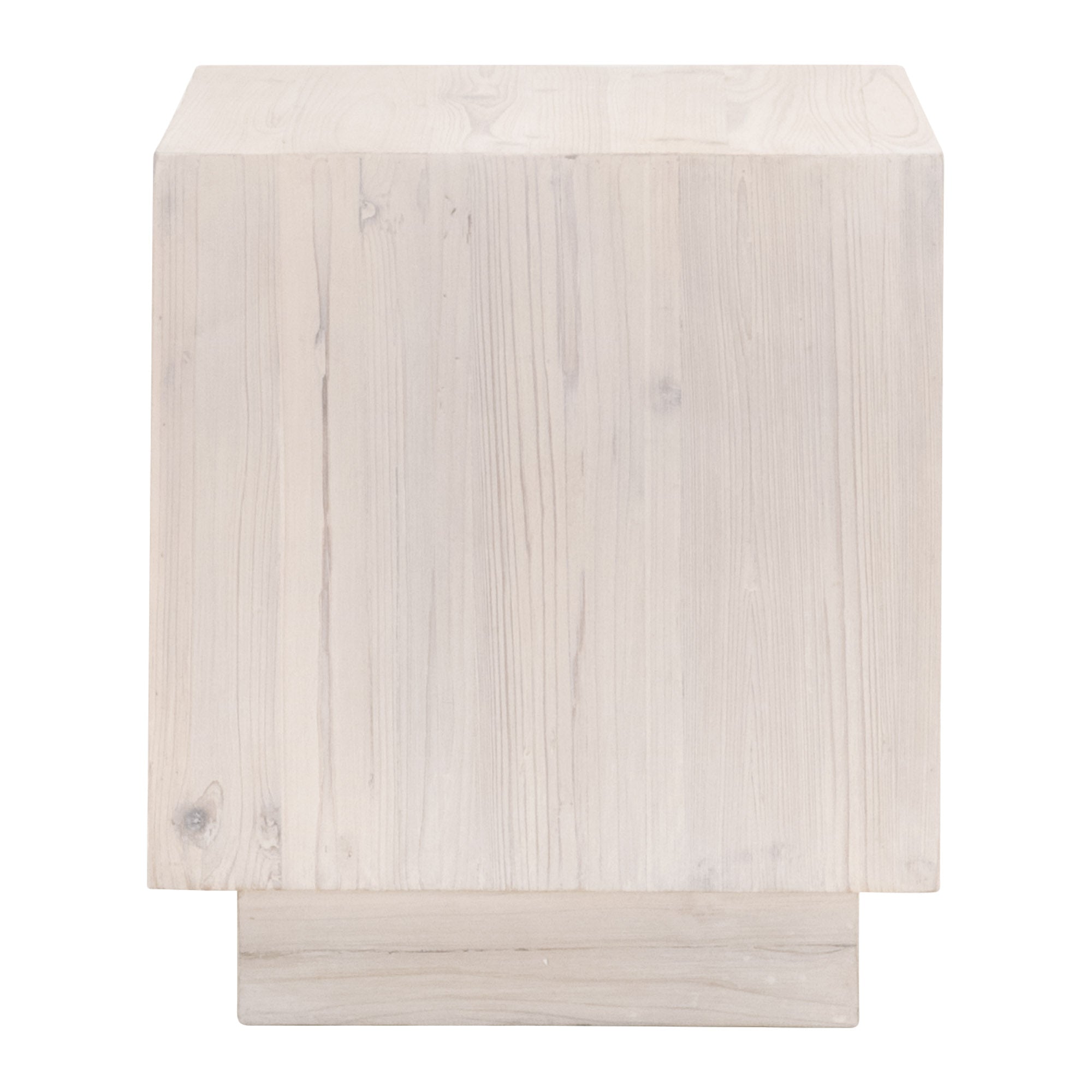 Montauk End Table in reclaimed white-wash pine with mitered edge, compact square design by Essentials for Living