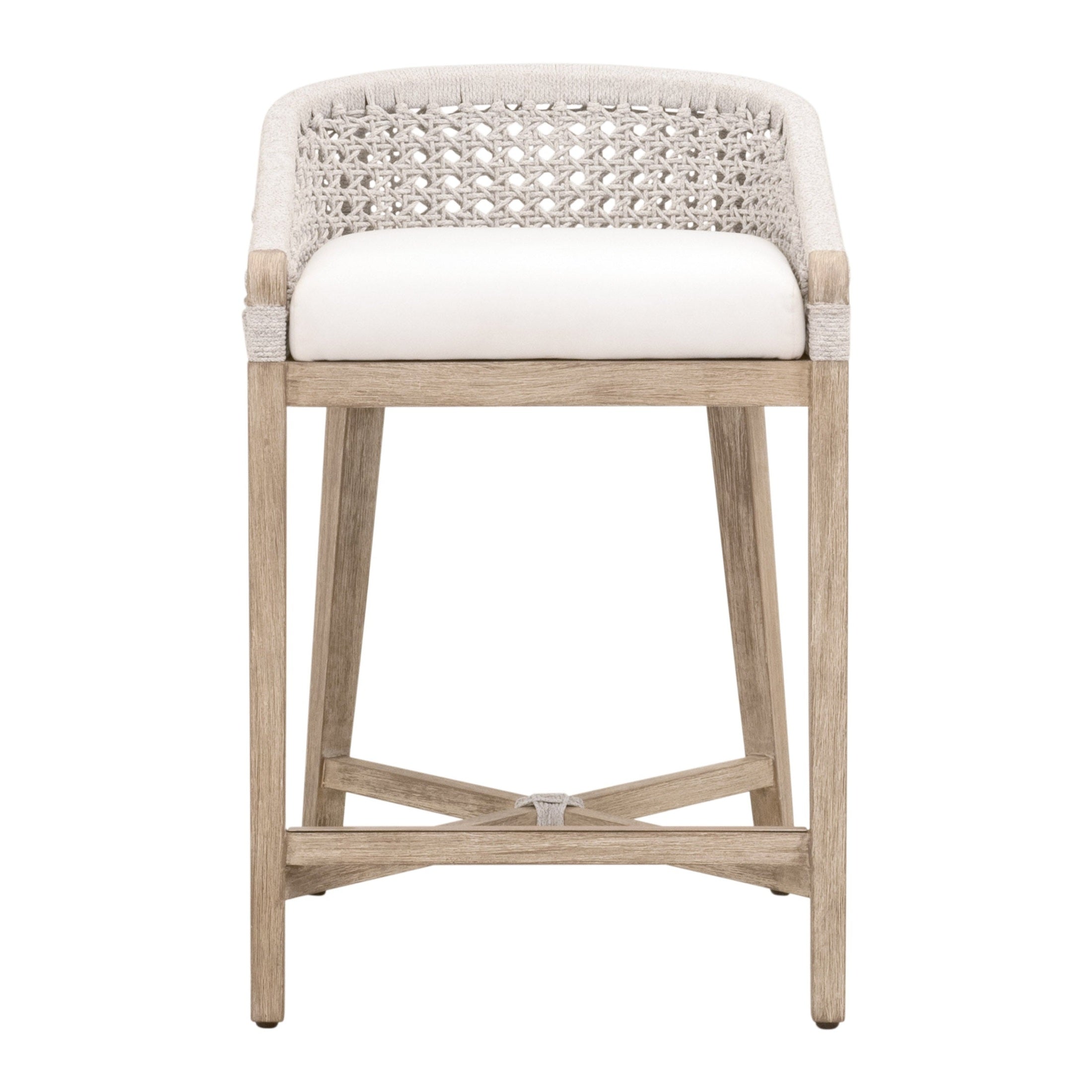 Montecito Counter Stool with natural gray mahogany frame and white-speckle rope seat by Essentials for Living
