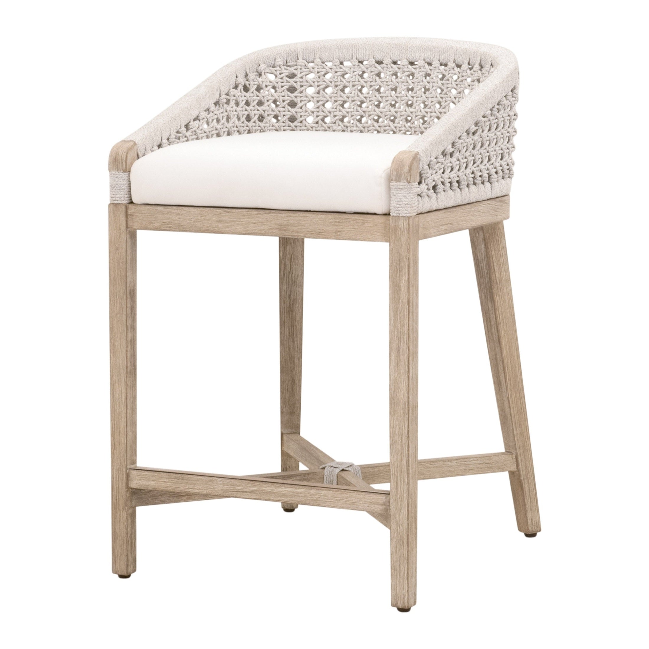 Montecito Counter Stool with natural gray mahogany frame and white-speckle rope seat by Essentials for Living