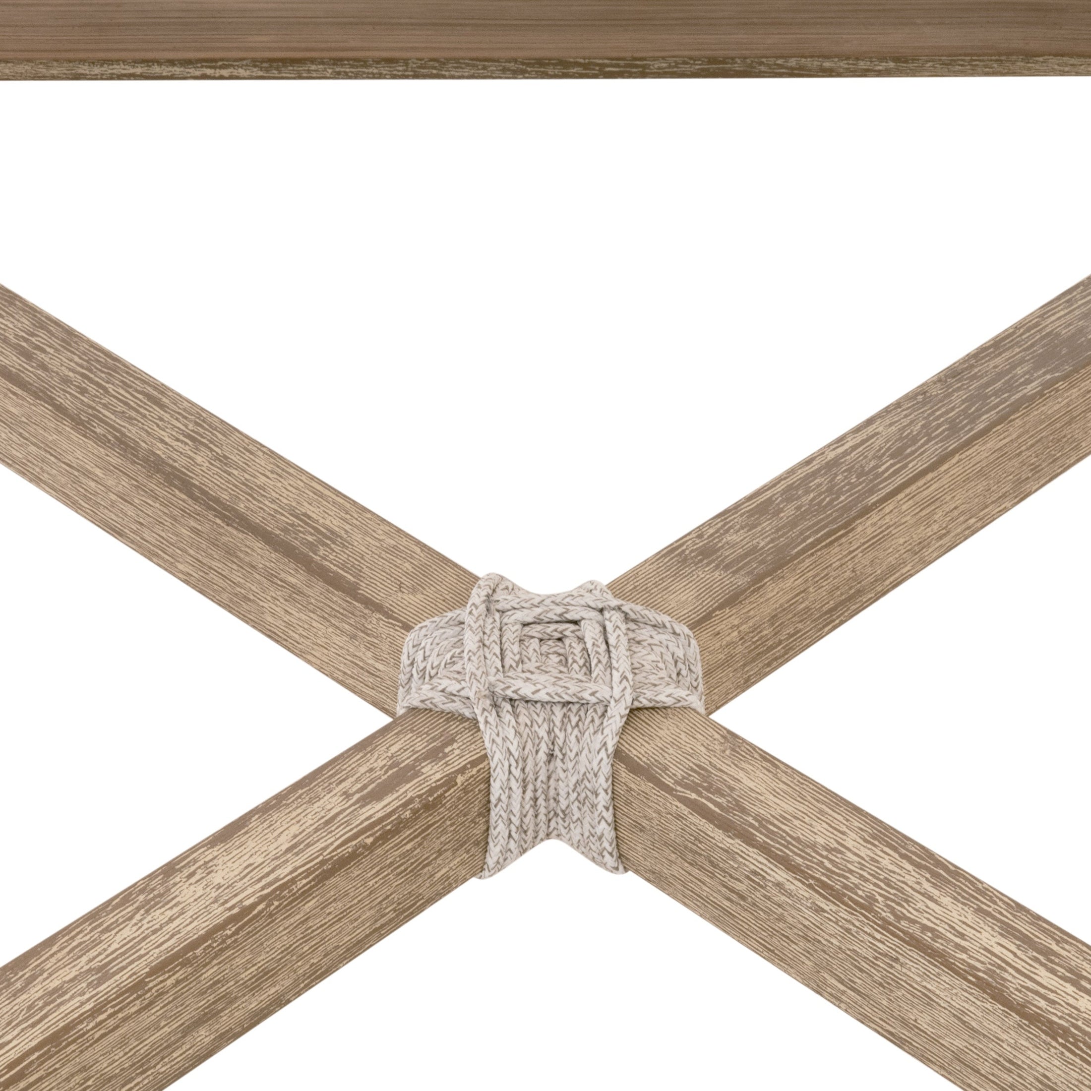 Close-up of X-brace leg design with central rope wrap on Montecito Counter Stool by Essentials for Living.