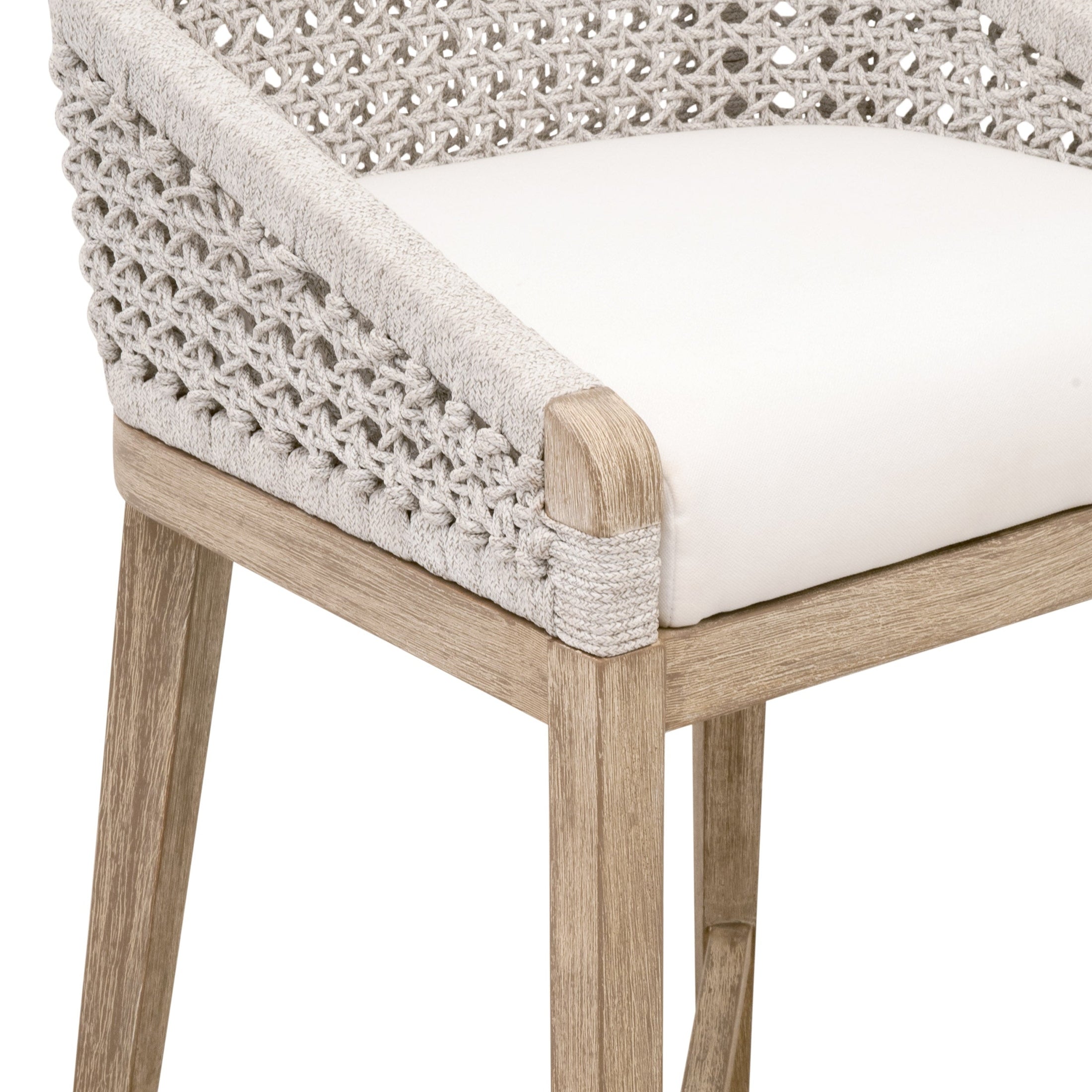 Montecito Counter Stool with natural gray mahogany frame and white speckle rope seat by Essentials for Living